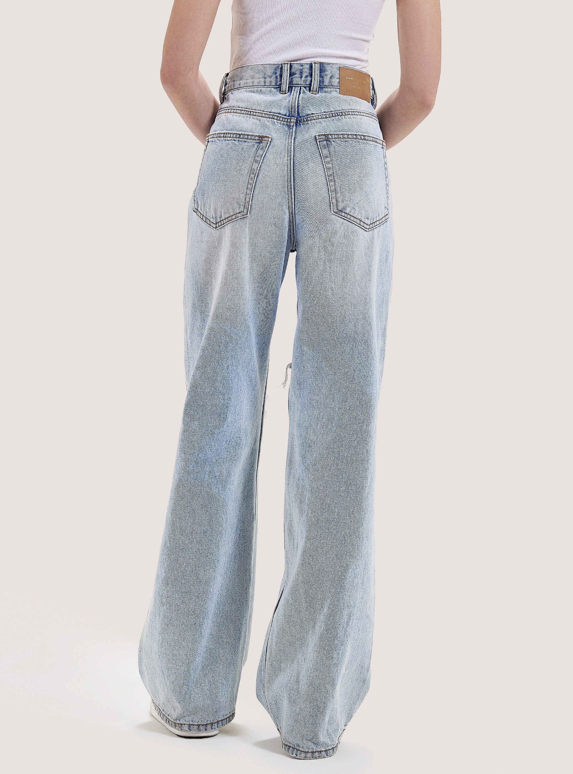 Jeans en coton à jambe large, D007 LIGHT AZURE