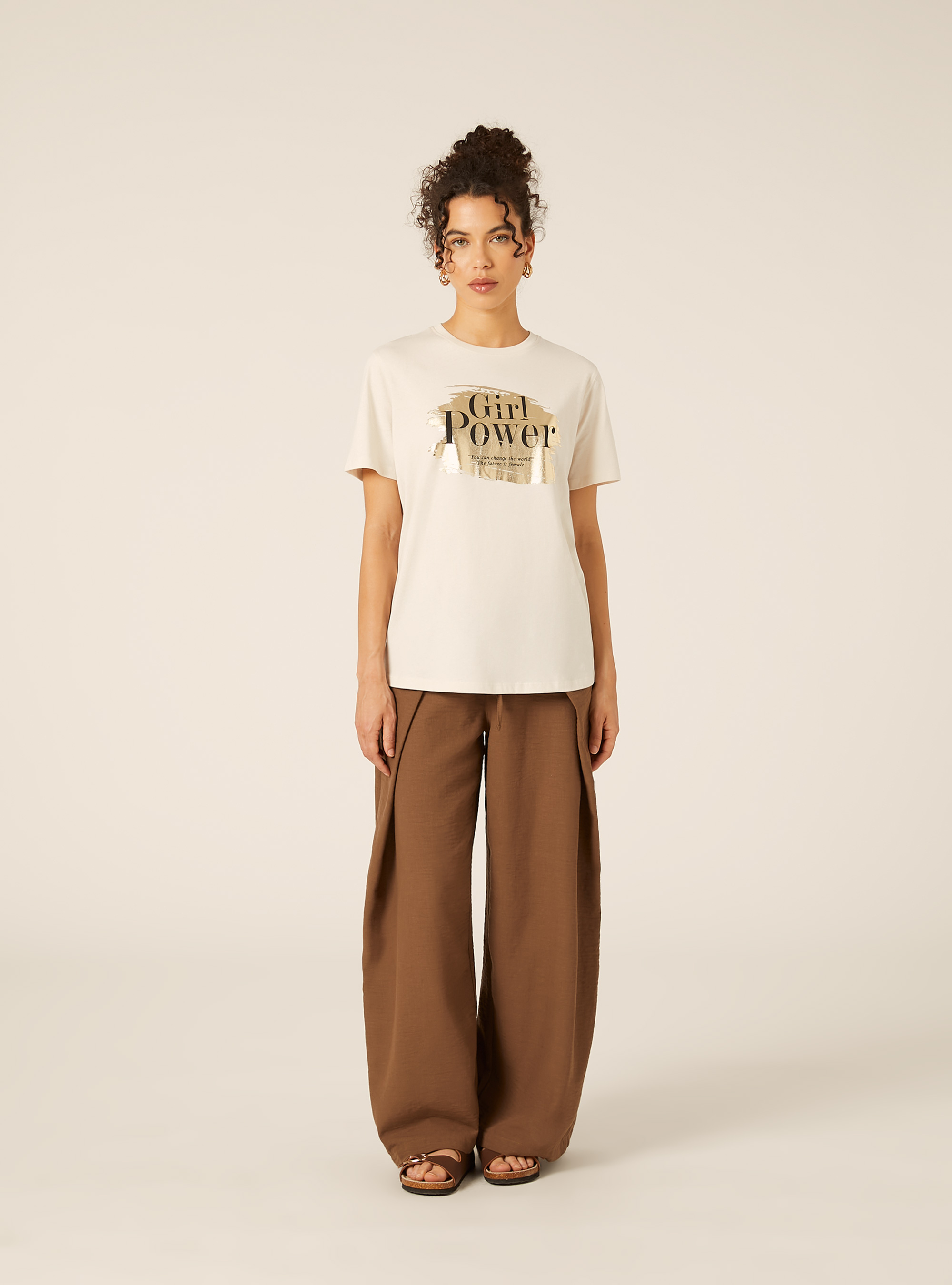 T-Shirt Coupe Regular &agrave; Imprim&eacute; Graphique Girl Power, CR3 CREAM LIGHT