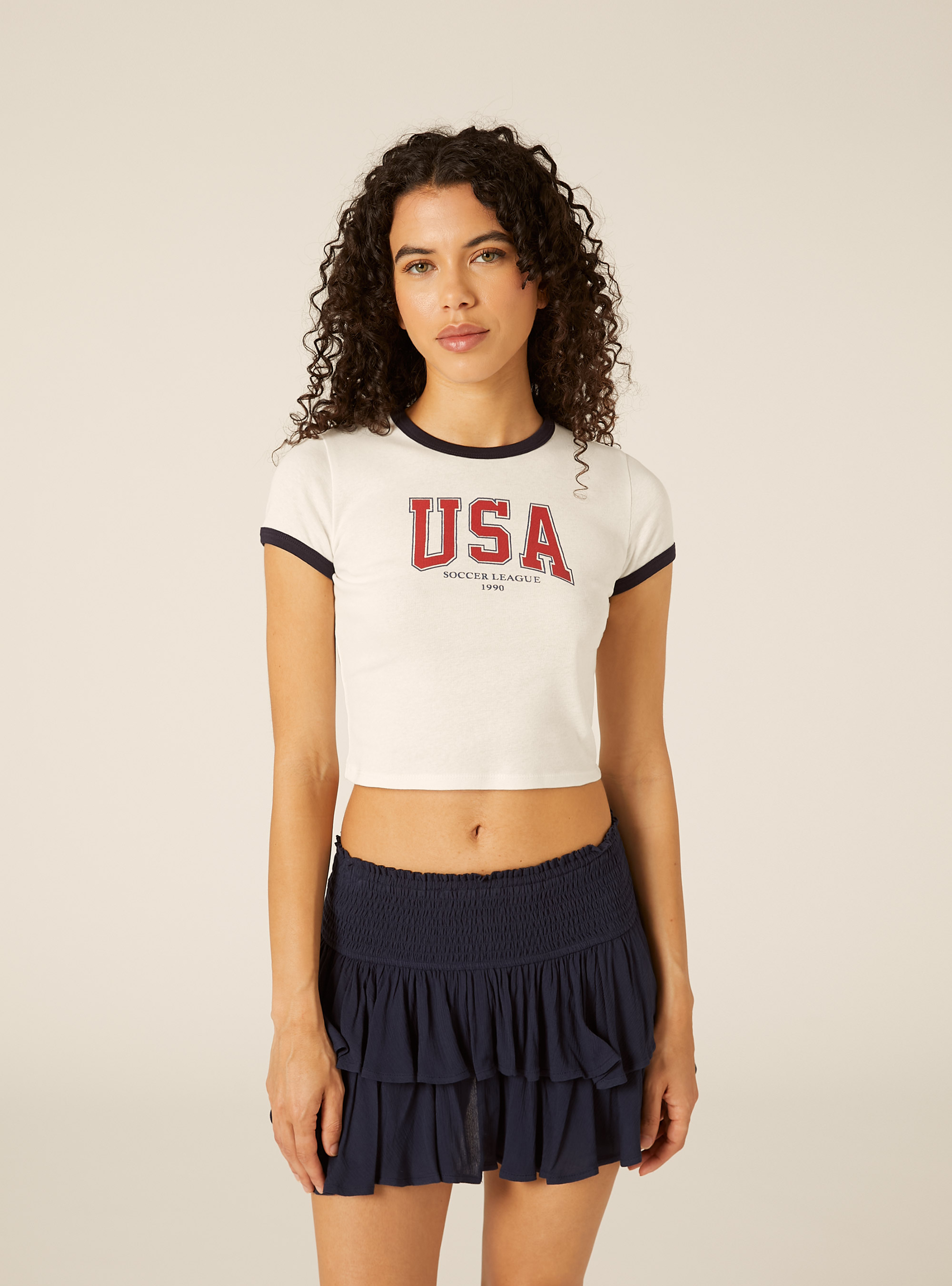 T-shirt crop con stampa calcio mondiali, WH2 WHITE