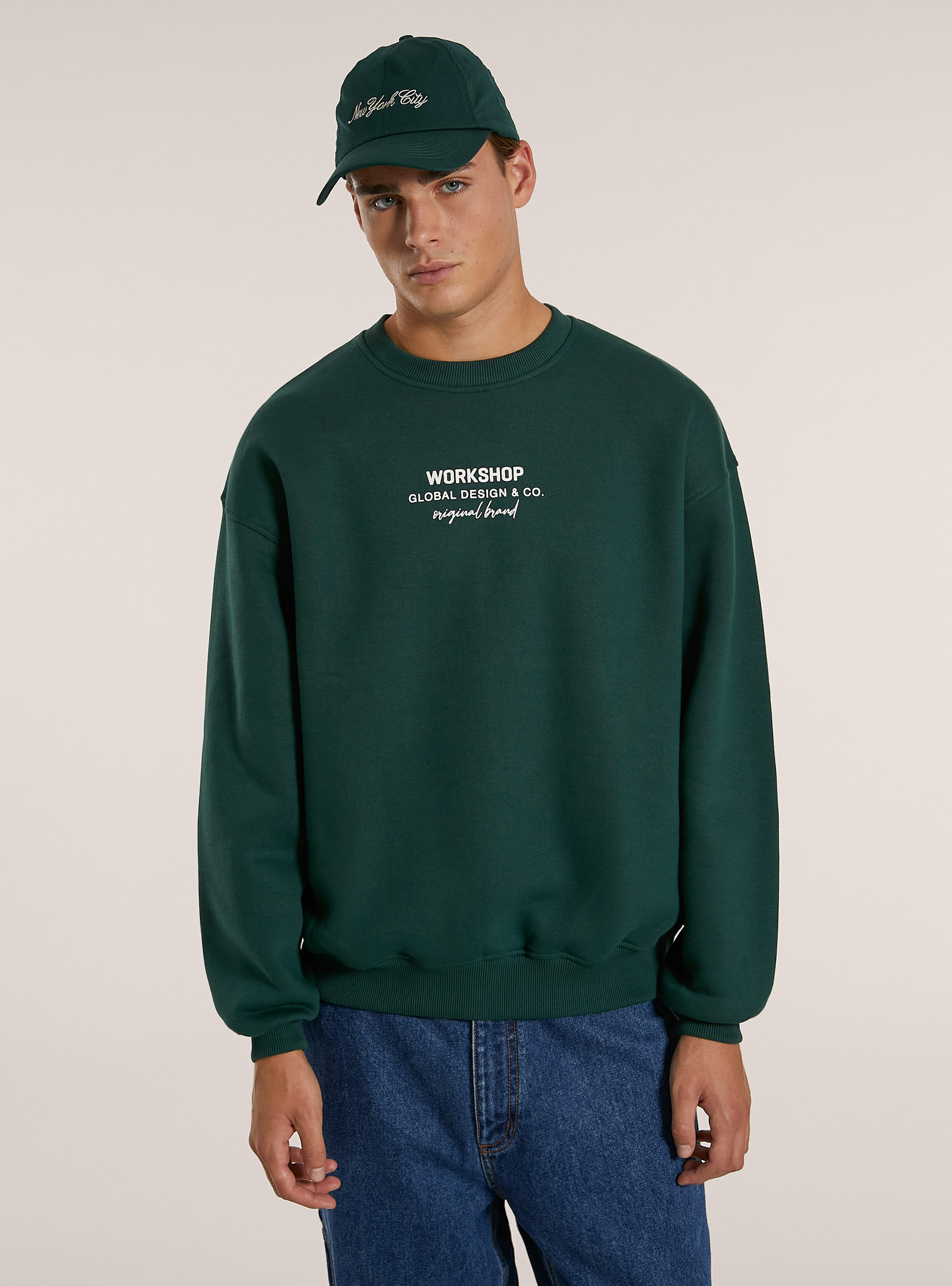 Sudadera boxy fit con estampado Workshop, GN1 GREEN DARK
