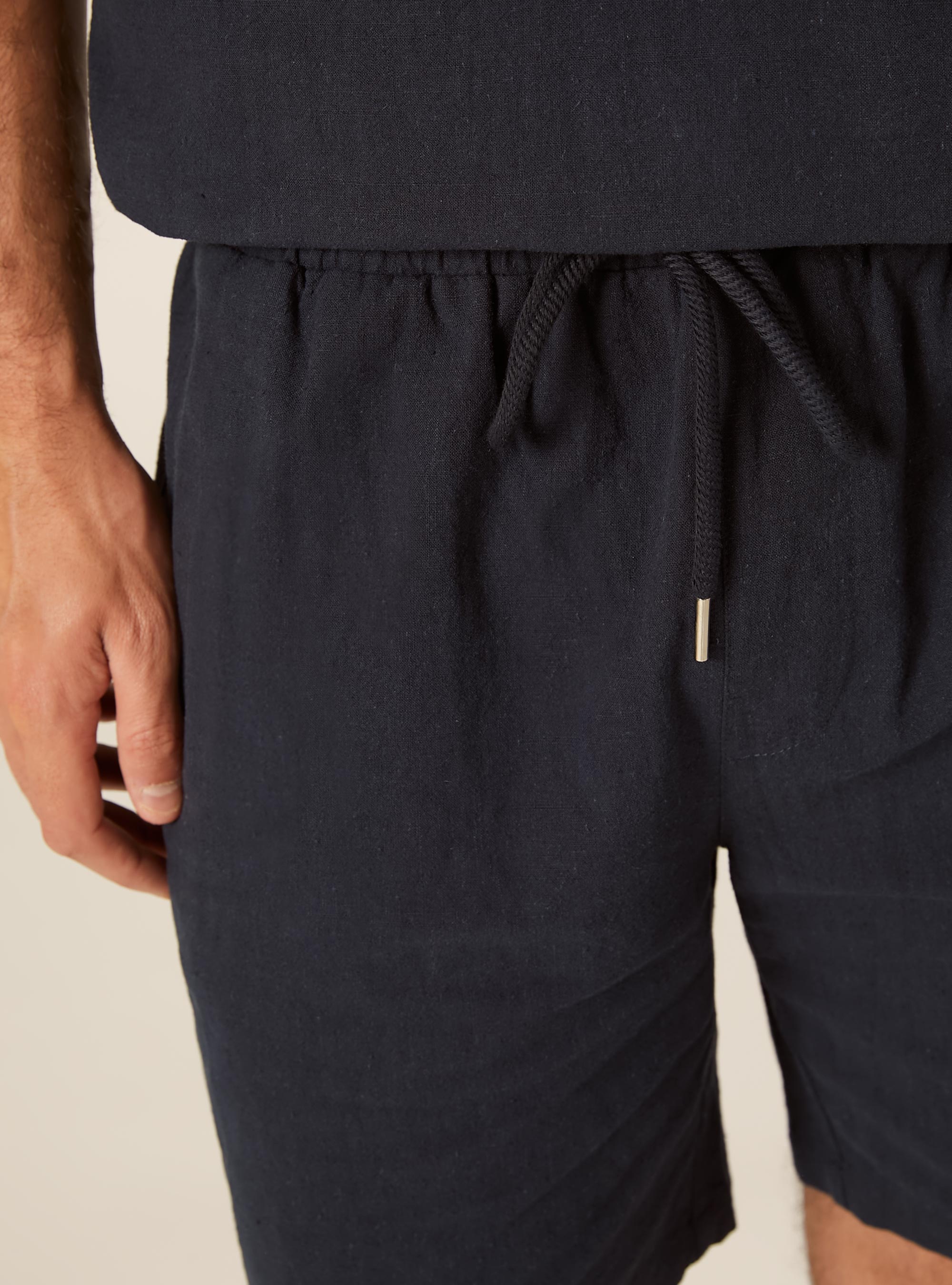 Bermuda in misto lino con laccio in vita, NA2 NAVY MEDIUM
