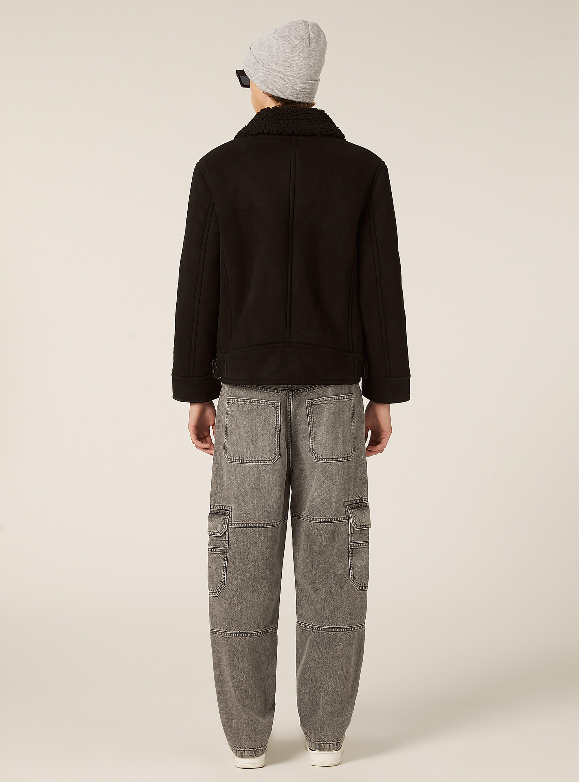 Giubbotto effetto camoscio interno in sherpa, BK1 BLACK