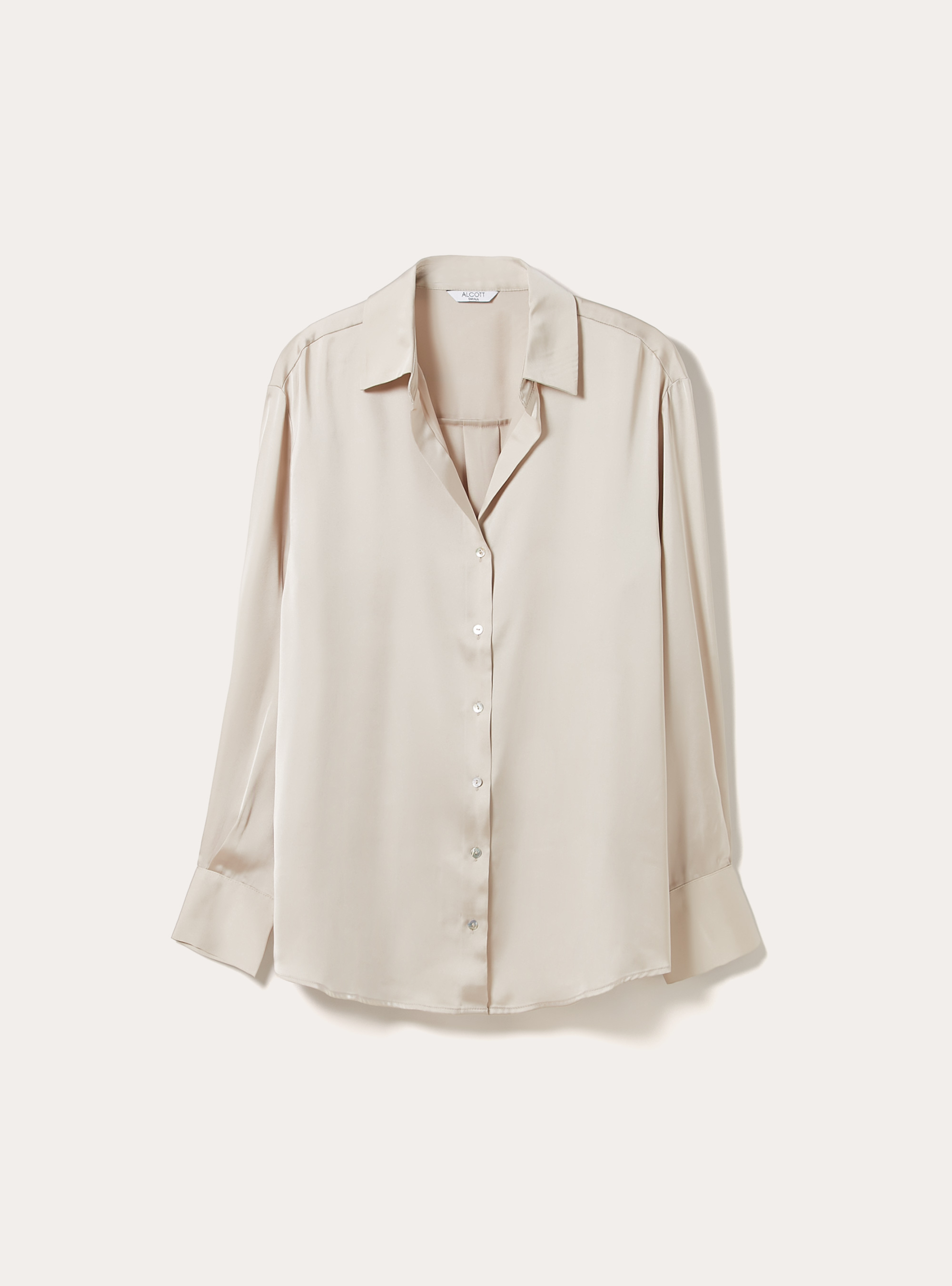 Camicia in satin con colletto a revers, BG2 BEIGE MEDIUM