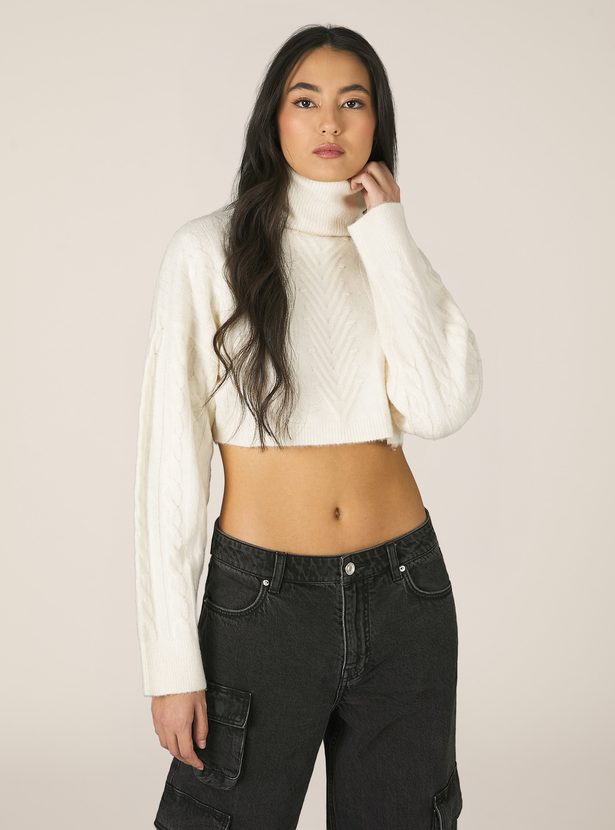 Cropped turtleneck pullover, WH2 WHITE