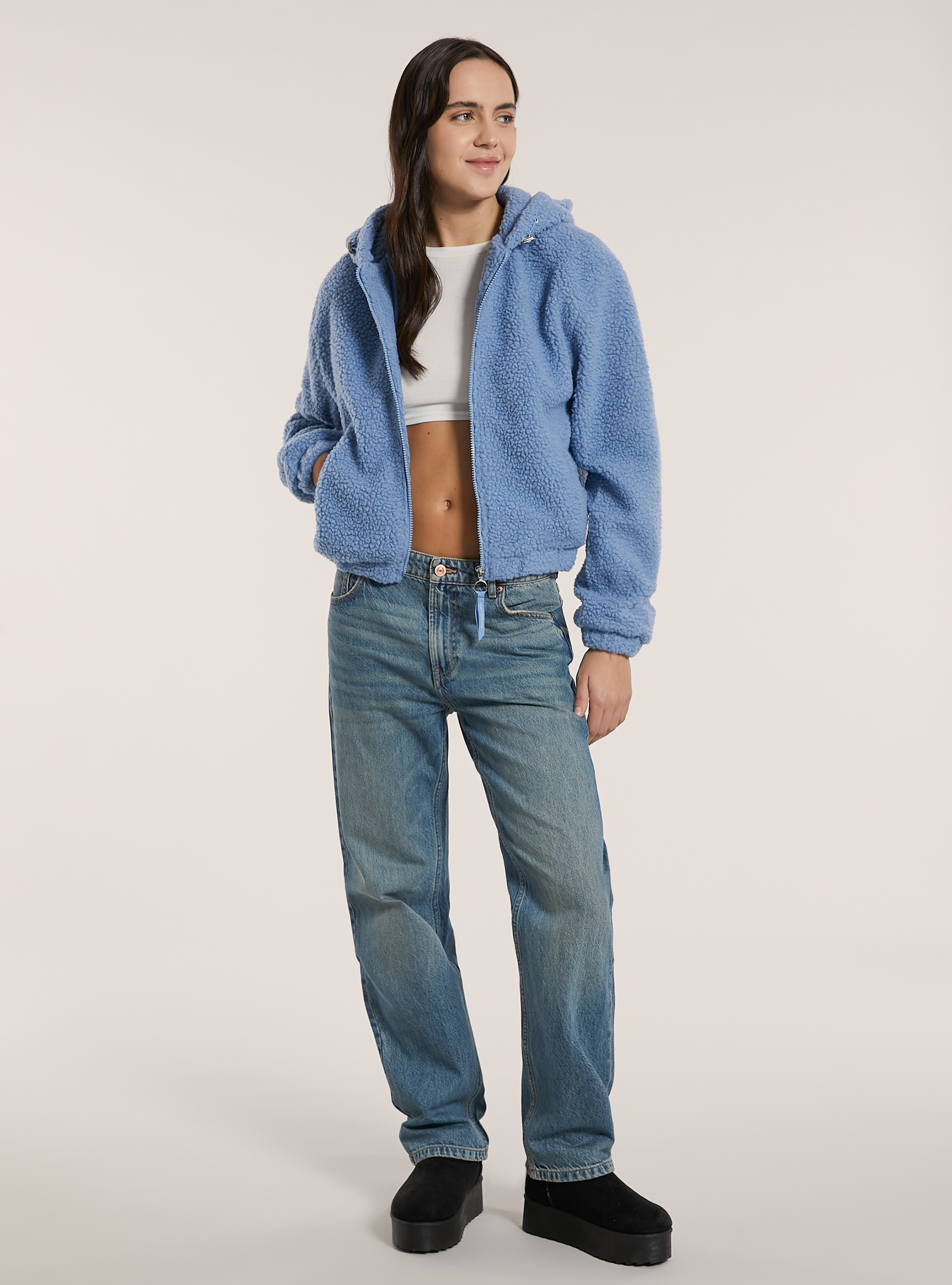 Giubbotto sherpa  crop fit, AZ3 AZURE LIGHT
