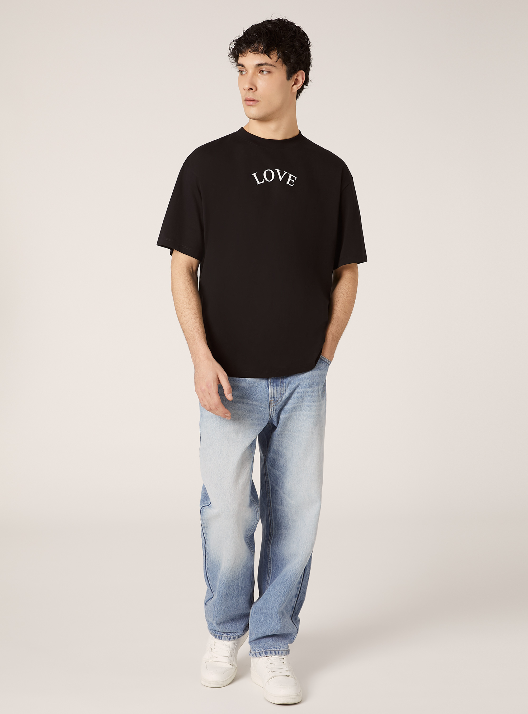 T-Shirt mit Boxy-Passform und POP STATEMENT-Aufdruck, BK1 BLACK