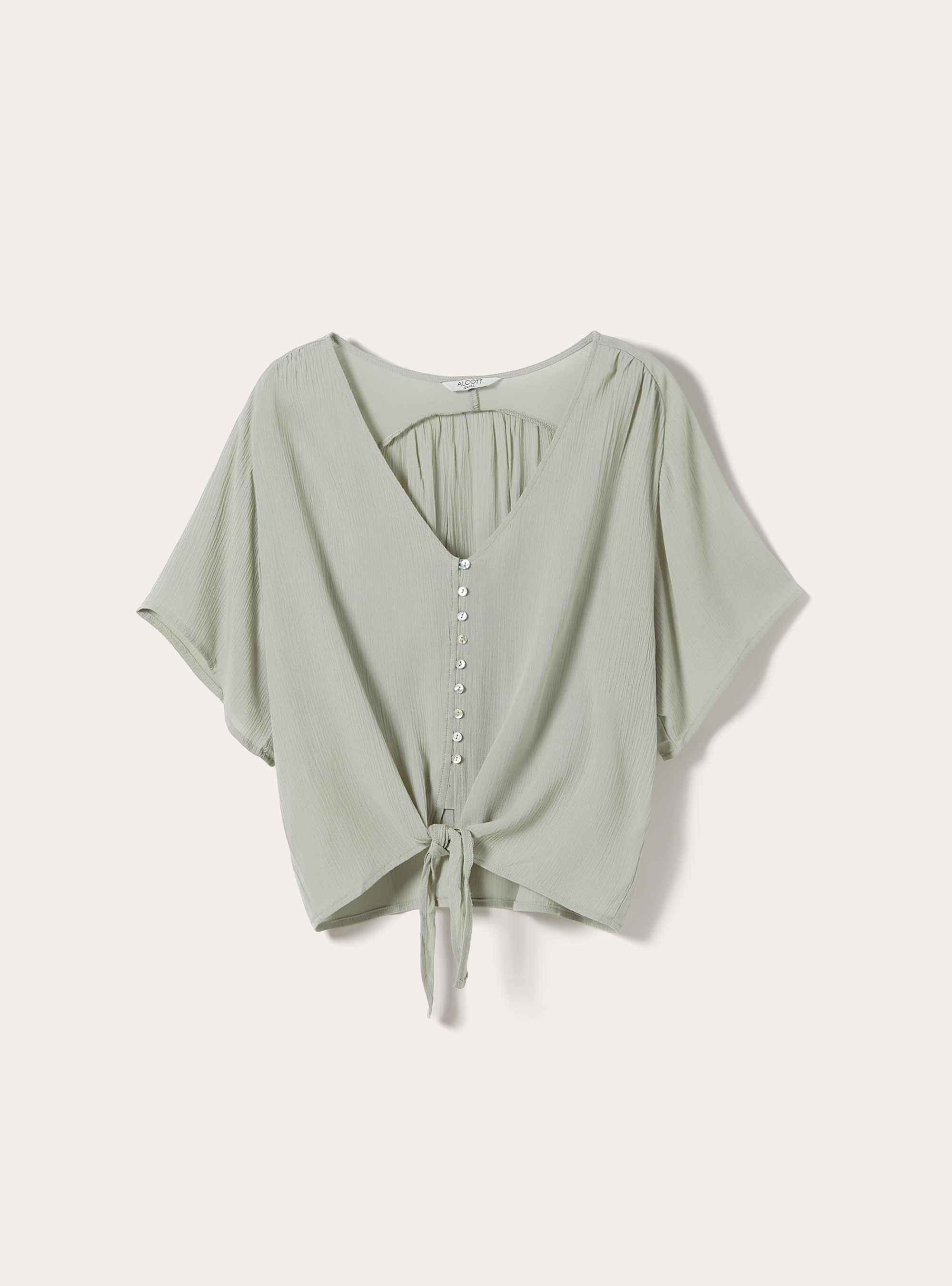 Solid color V-neck shirt with tie-waist, KY3 KAKY LIGHT
