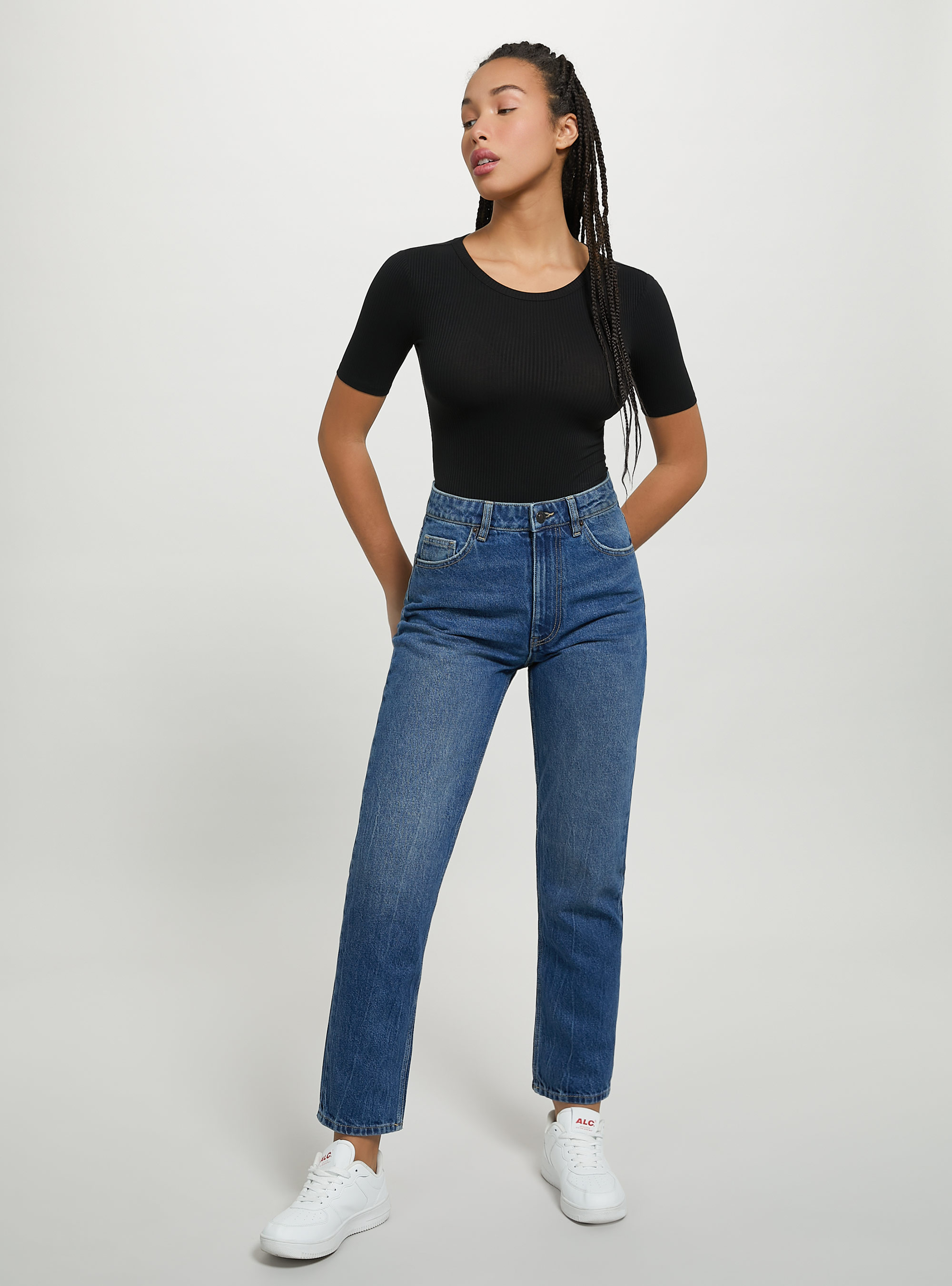 Ribbed short-sleeved bodysuit, BK1 BLACK