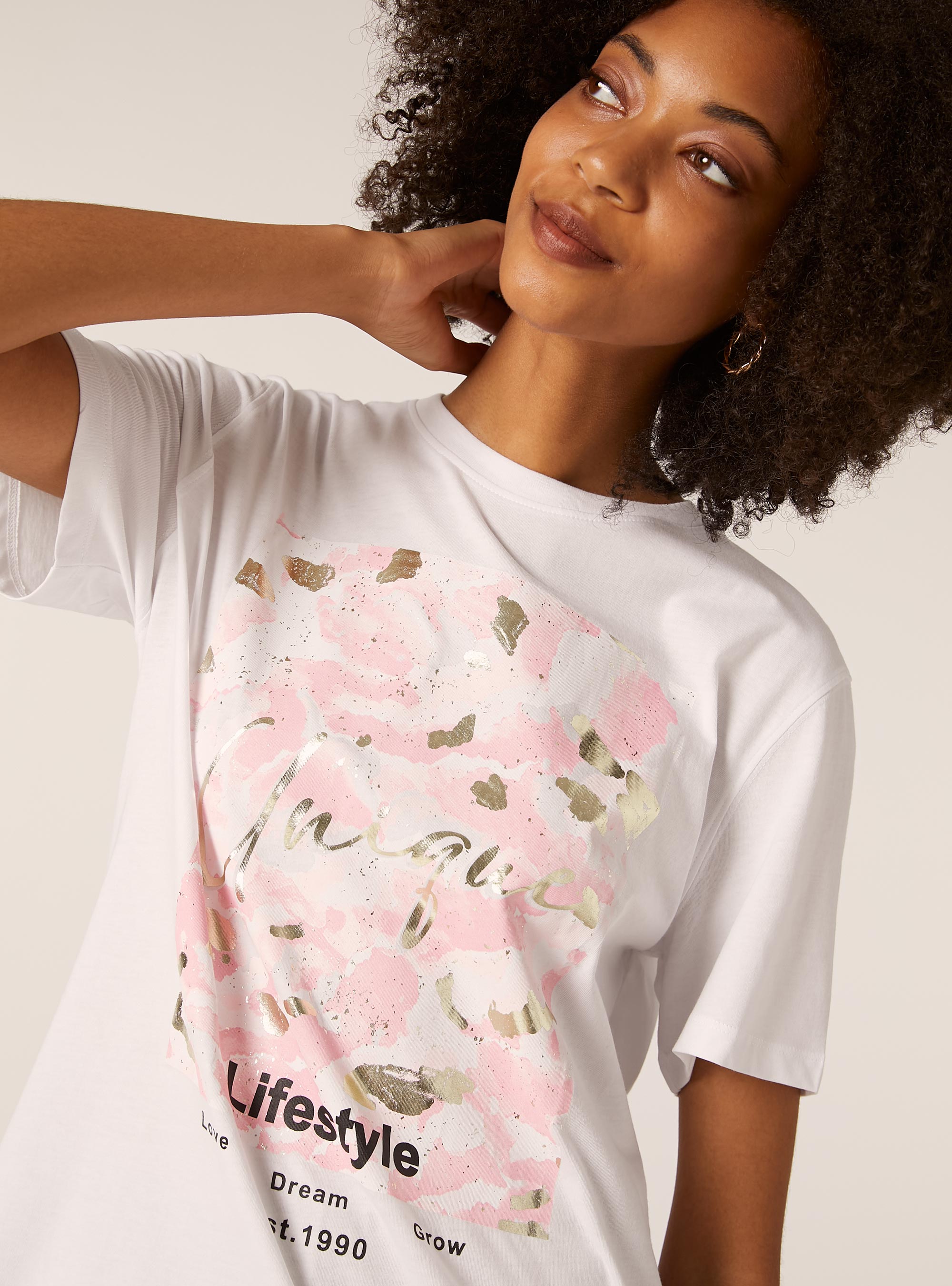 Metallic print t-shirt, WH3 WHITE