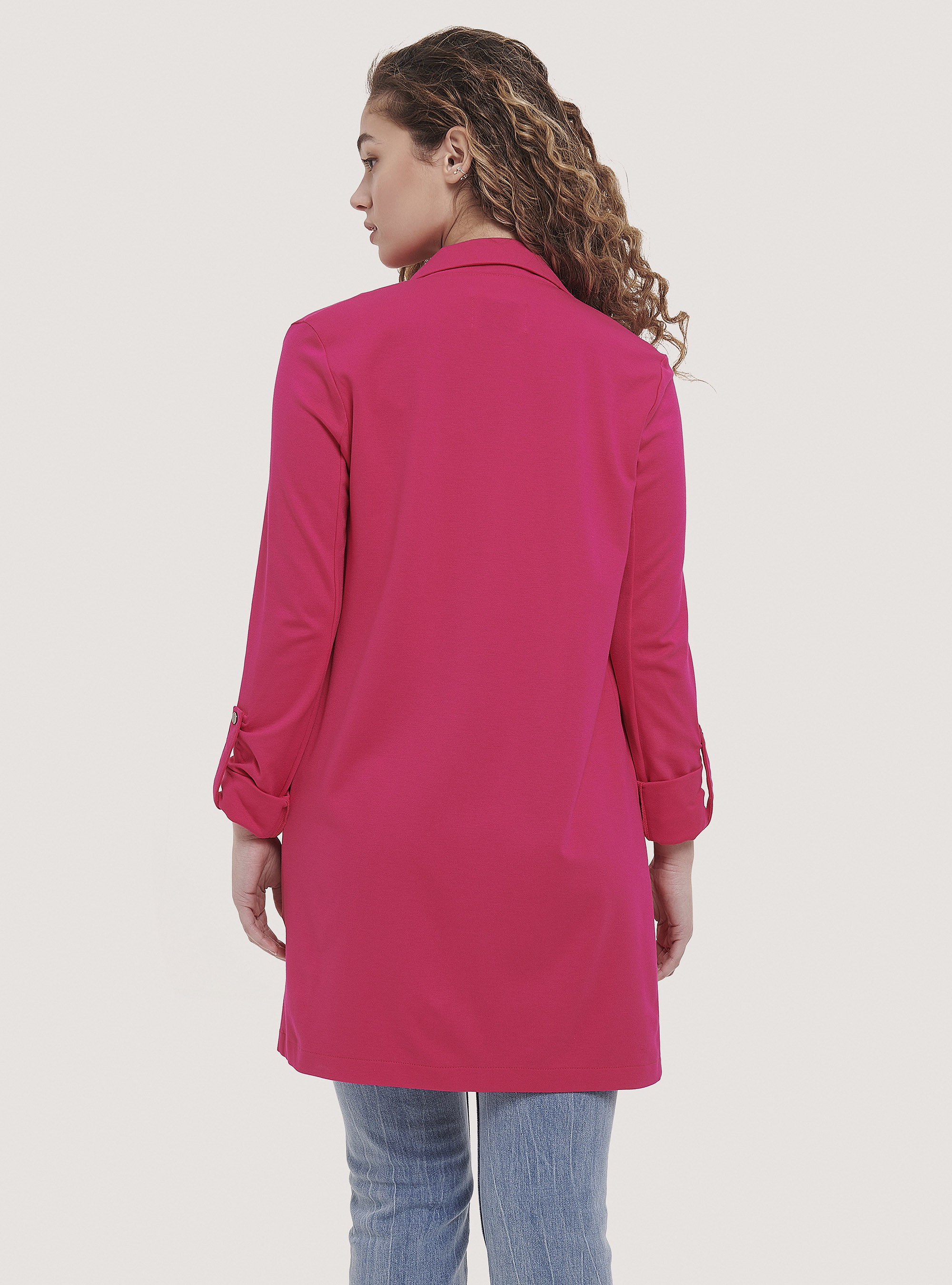 Blazer lungo in tinta unita, FUXIA