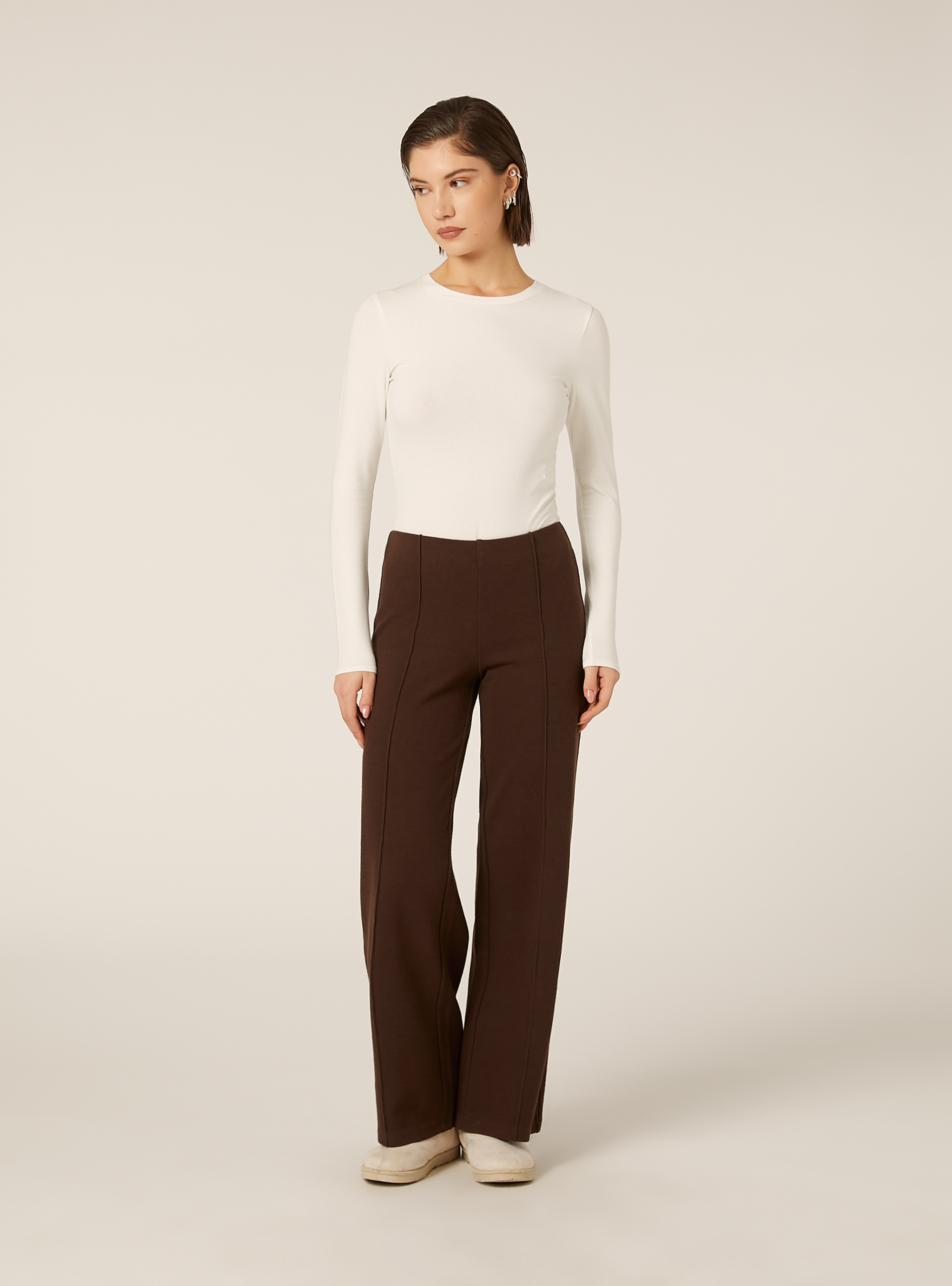 Pantaloni in maglia con nervatura, BR1 BROWN DARK