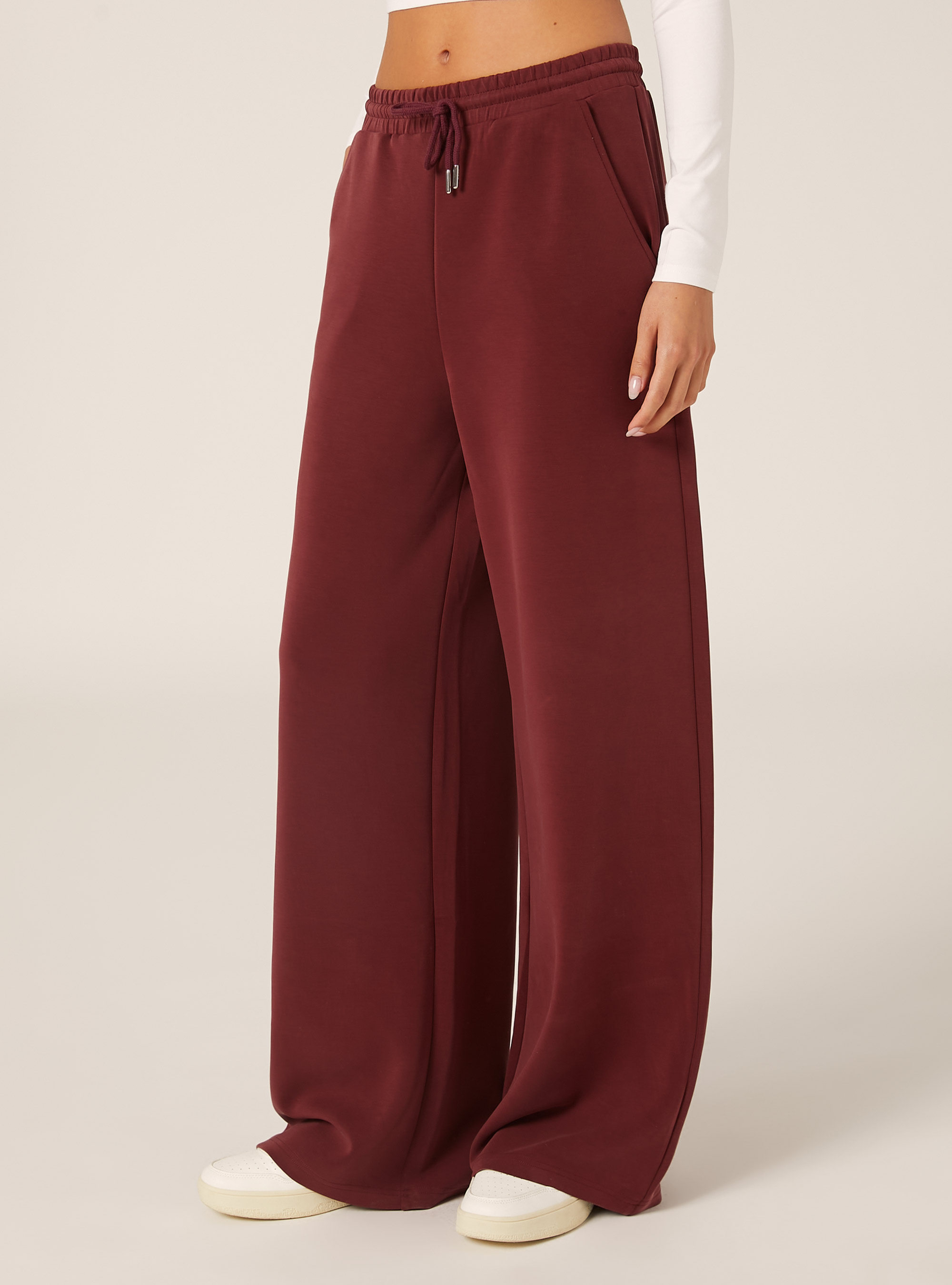 Jogger wide leg soft touch, BO1 BORDEAUX DARK