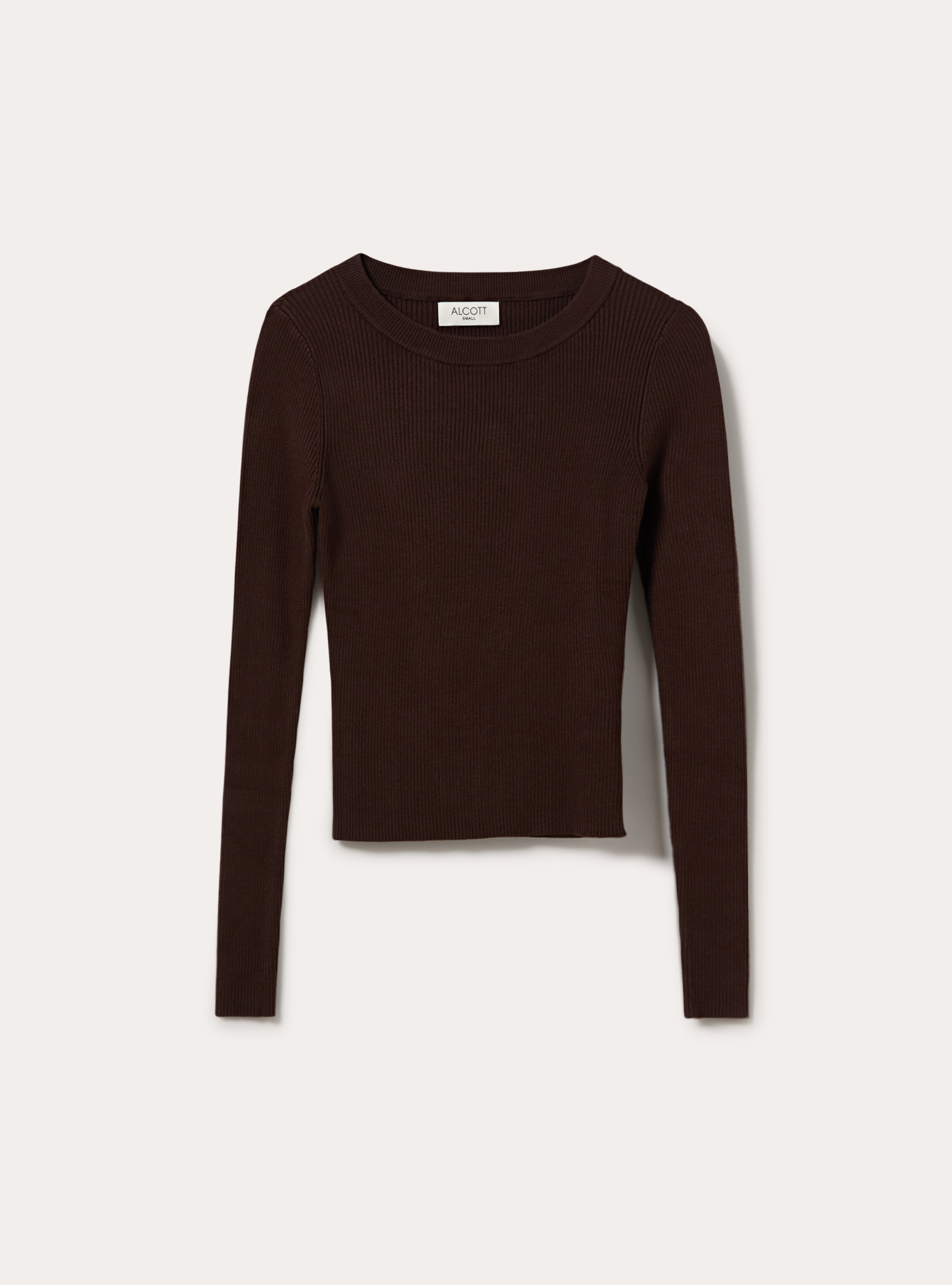 Maglia girocollo a coste, BR1 BROWN DARK