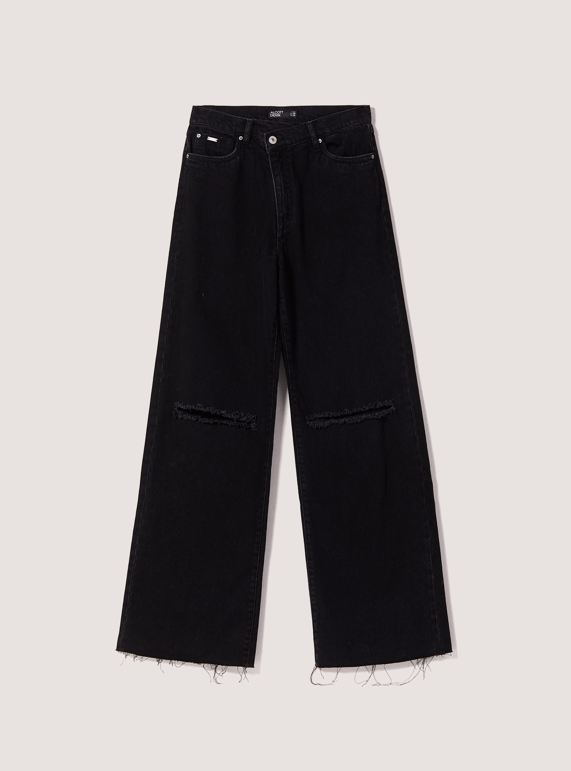 Jeans straight fit con vita asimmetrica, D000 BLACK