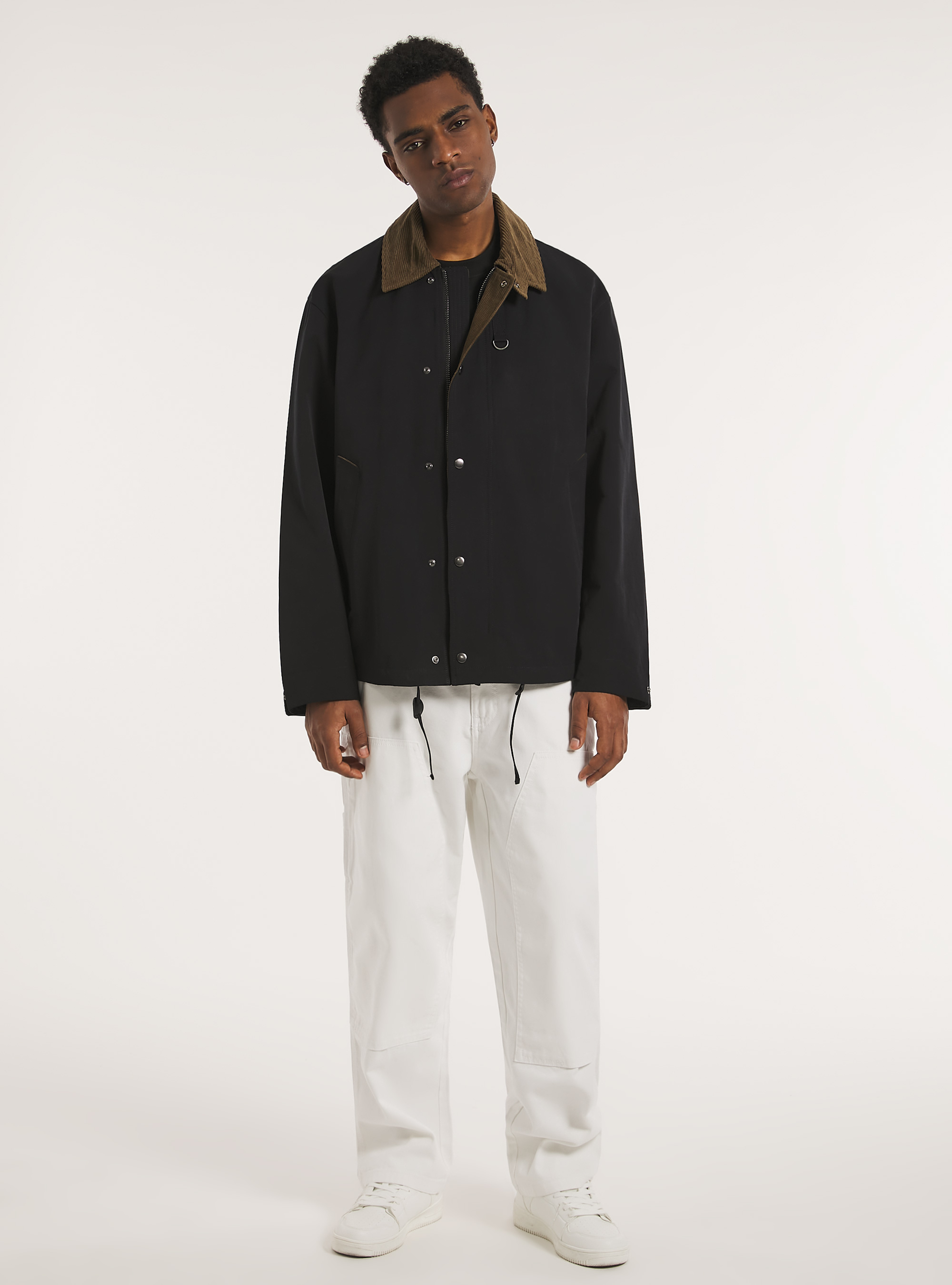 Waxed canvas jacket with ribbed collar, NA1 NAVY DARK