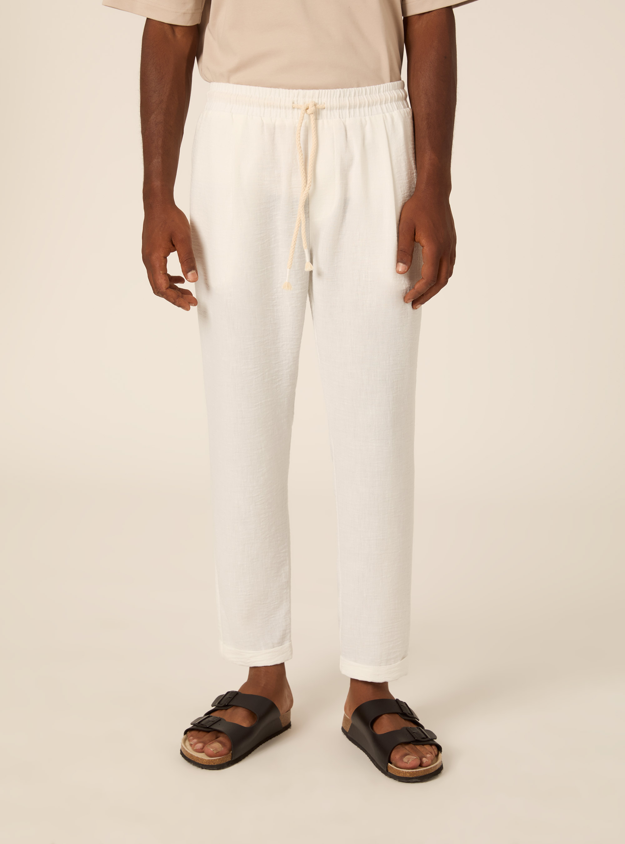 Pantalaccio basico con elastico in vita e coulisse, WH2 WHITE