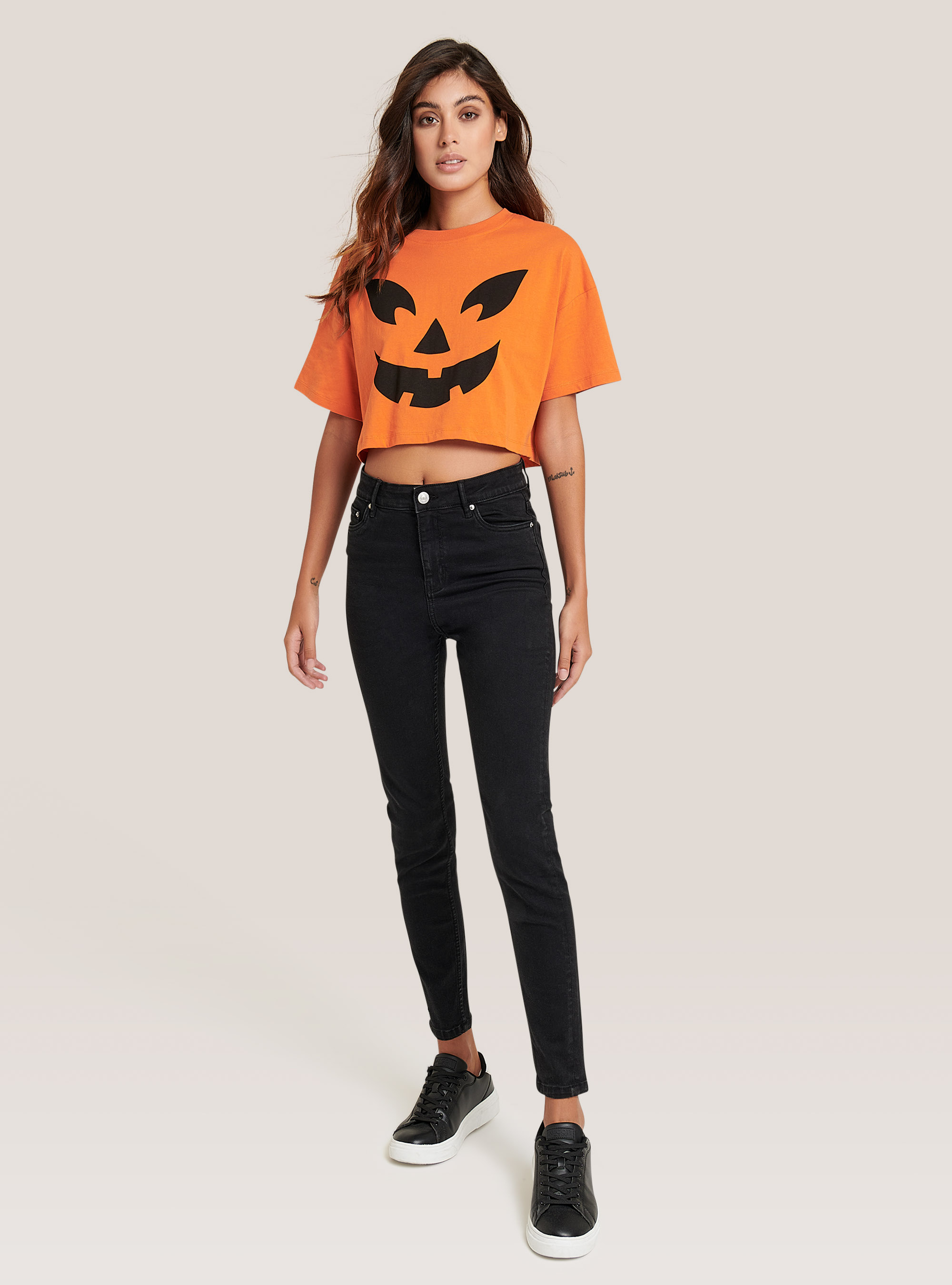 Cotton Halloween cropped t-shirt, C3318 ORANGE