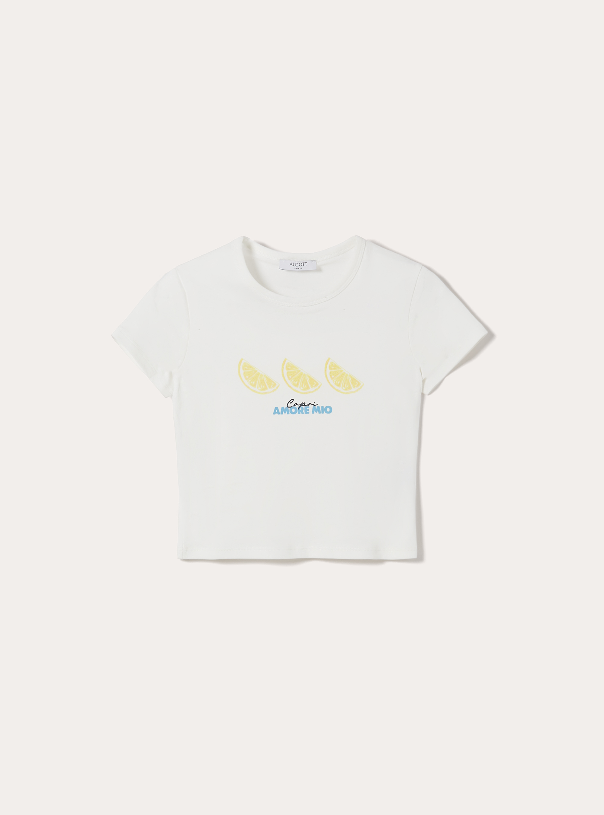 T-shirt crop con stampa capri amore mio, WH2 WHITE