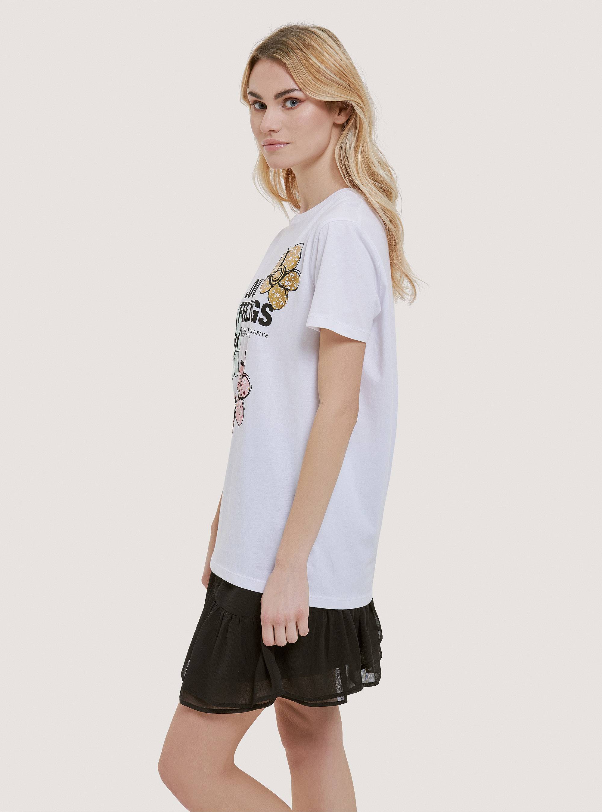 T-shirt en coton avec imprim&eacute;, C099 WHITE