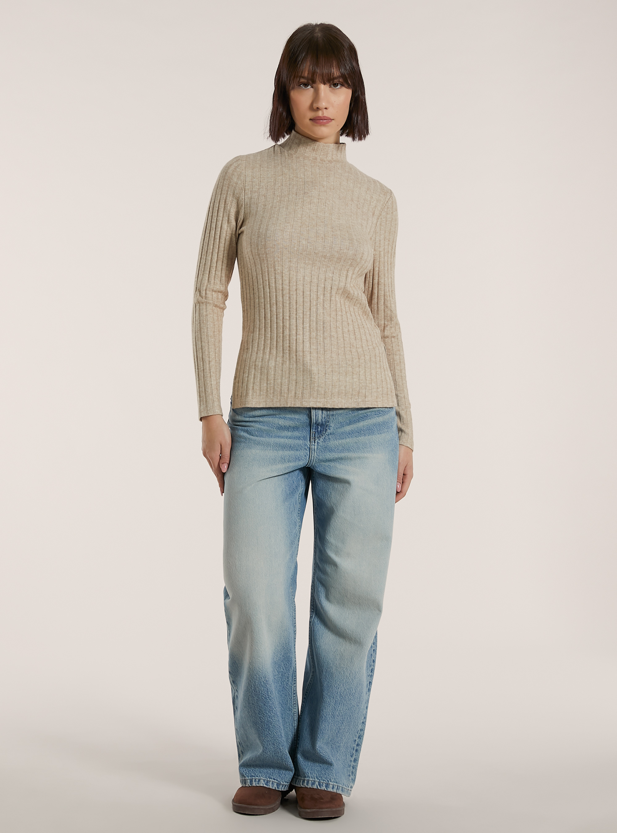 Maglia collo alto a coste, MBG2 BEIGE MEL MED