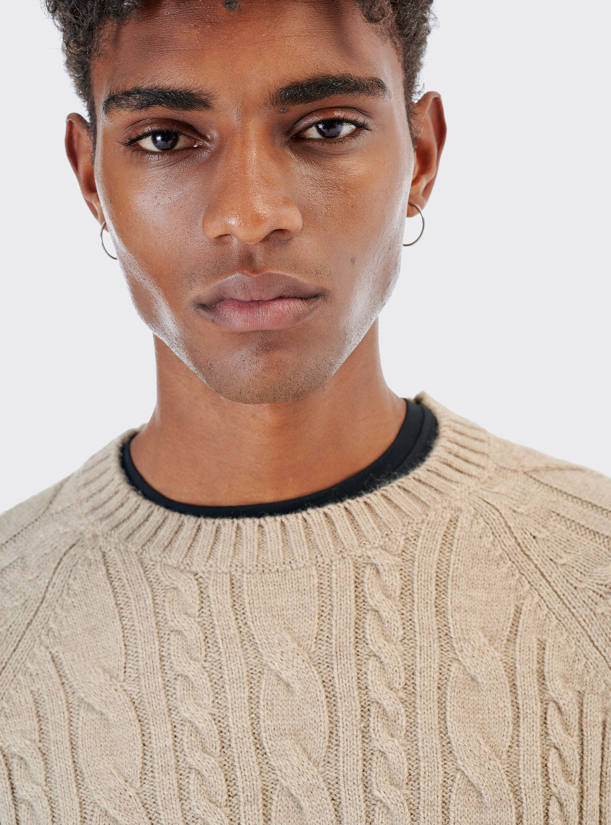 Braided wool blend pullover, SAND