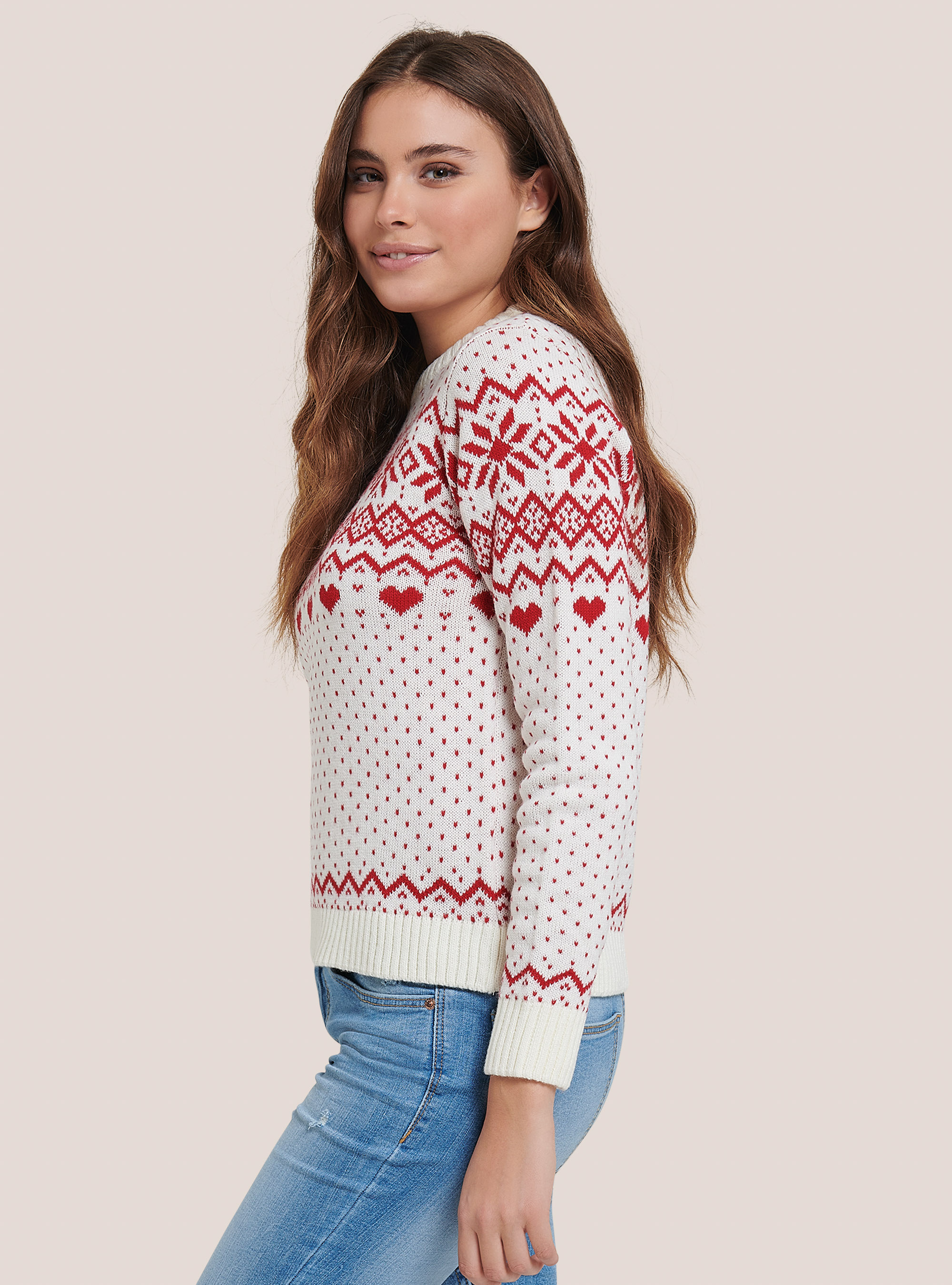 Christmas pullover with snowflakes and hearts, WHITE