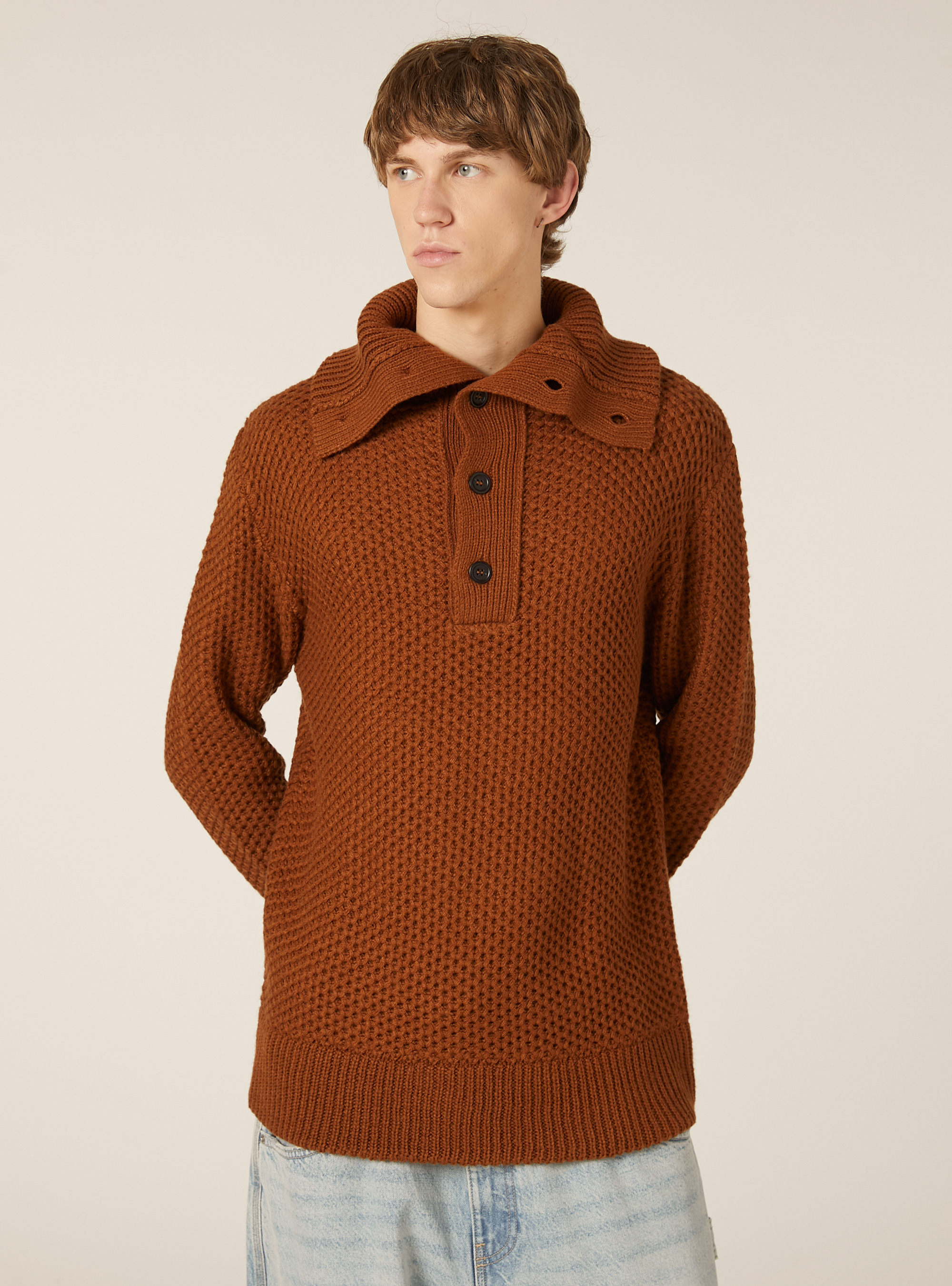 Pullover mit Polokragen, TB1 TOBACCO DARK