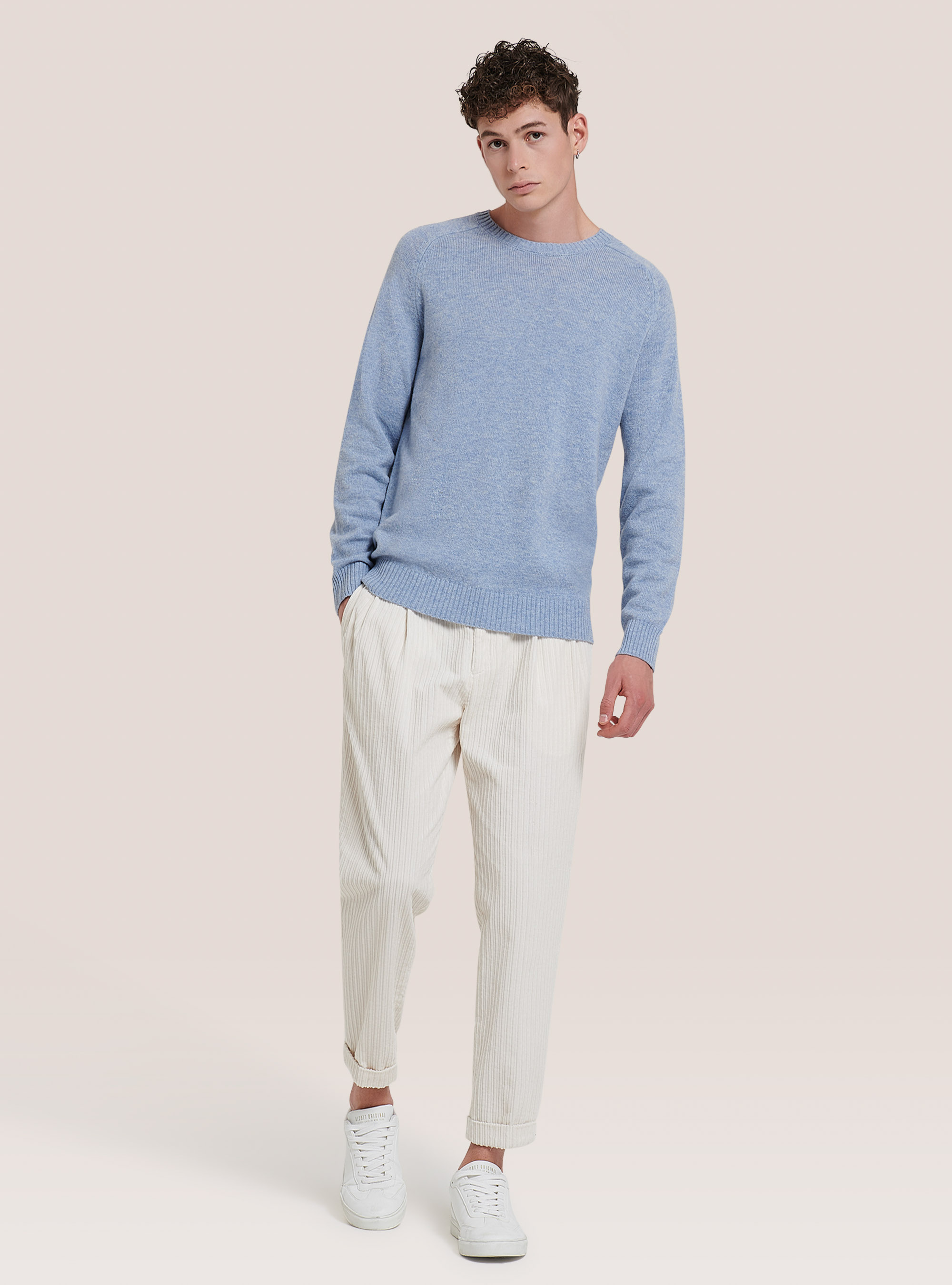 Wool blend crew-neck pullover, C0691 AZZURRE