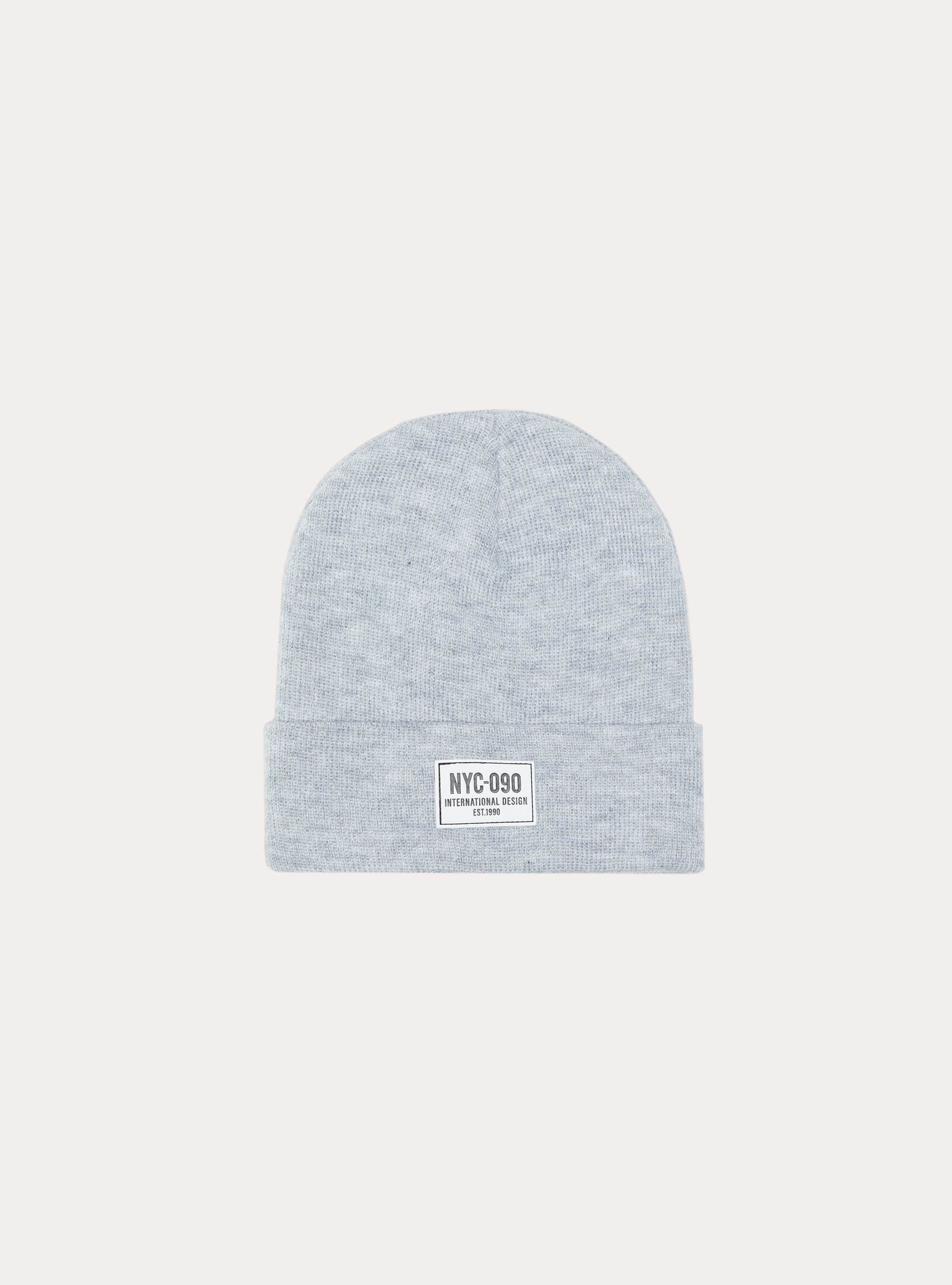 Warm beanie with patch, MGY2 GREY MEL MEDIUM