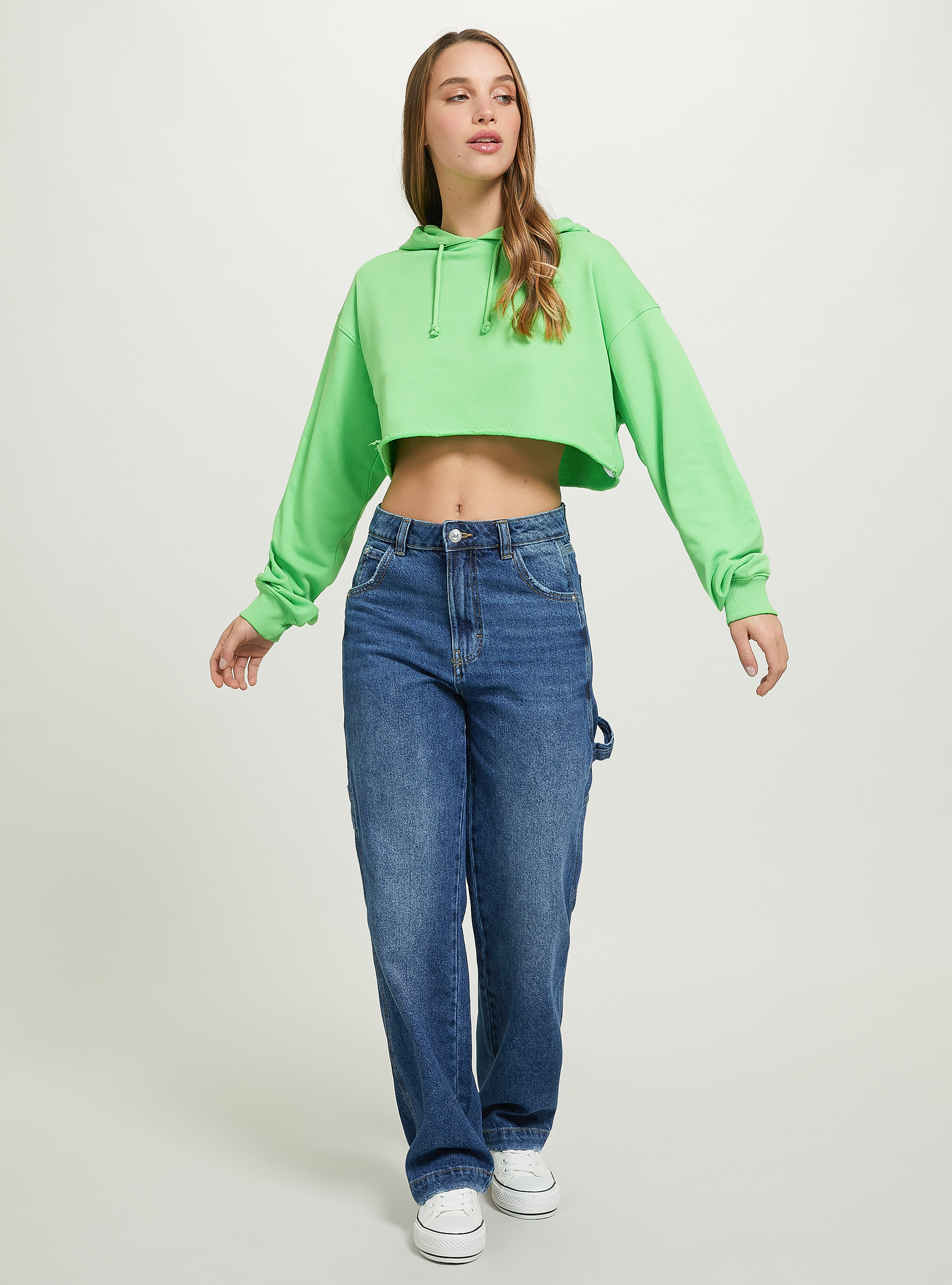 Felpa cropped con cappuccio, GN3 GREEN LIGHT