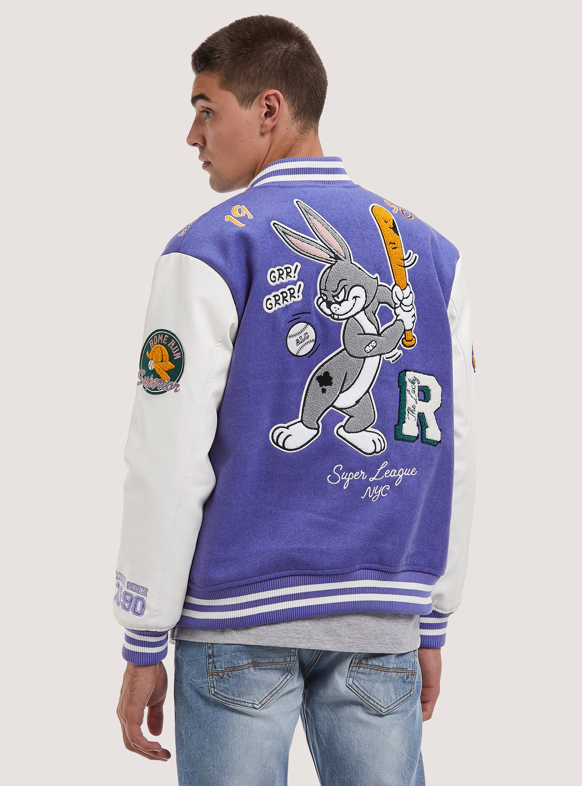 White Bunny bomber jacket with patch