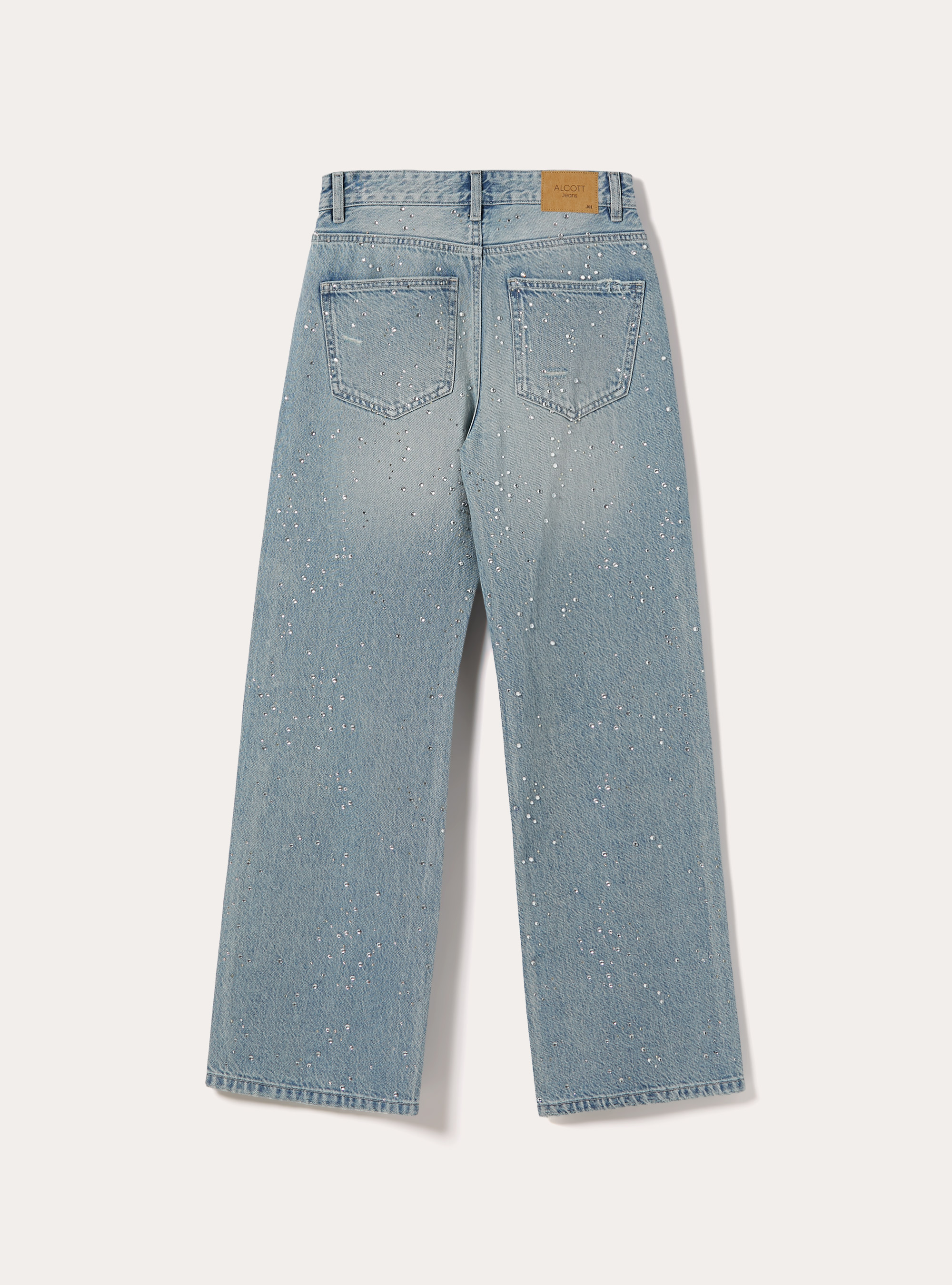Jeans straight in denim con strass, D006 AZURE