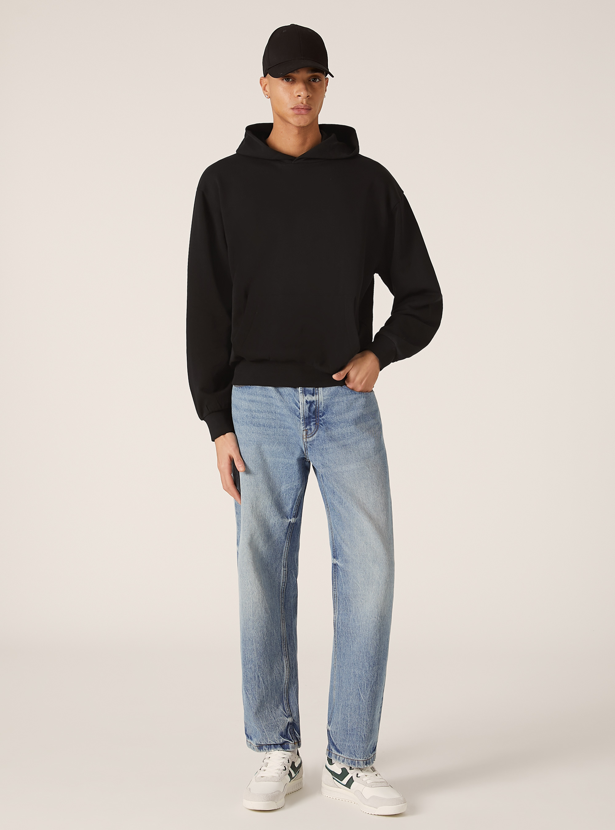 Boxy Fit Hooded Sweatshirt, BK1 BLACK