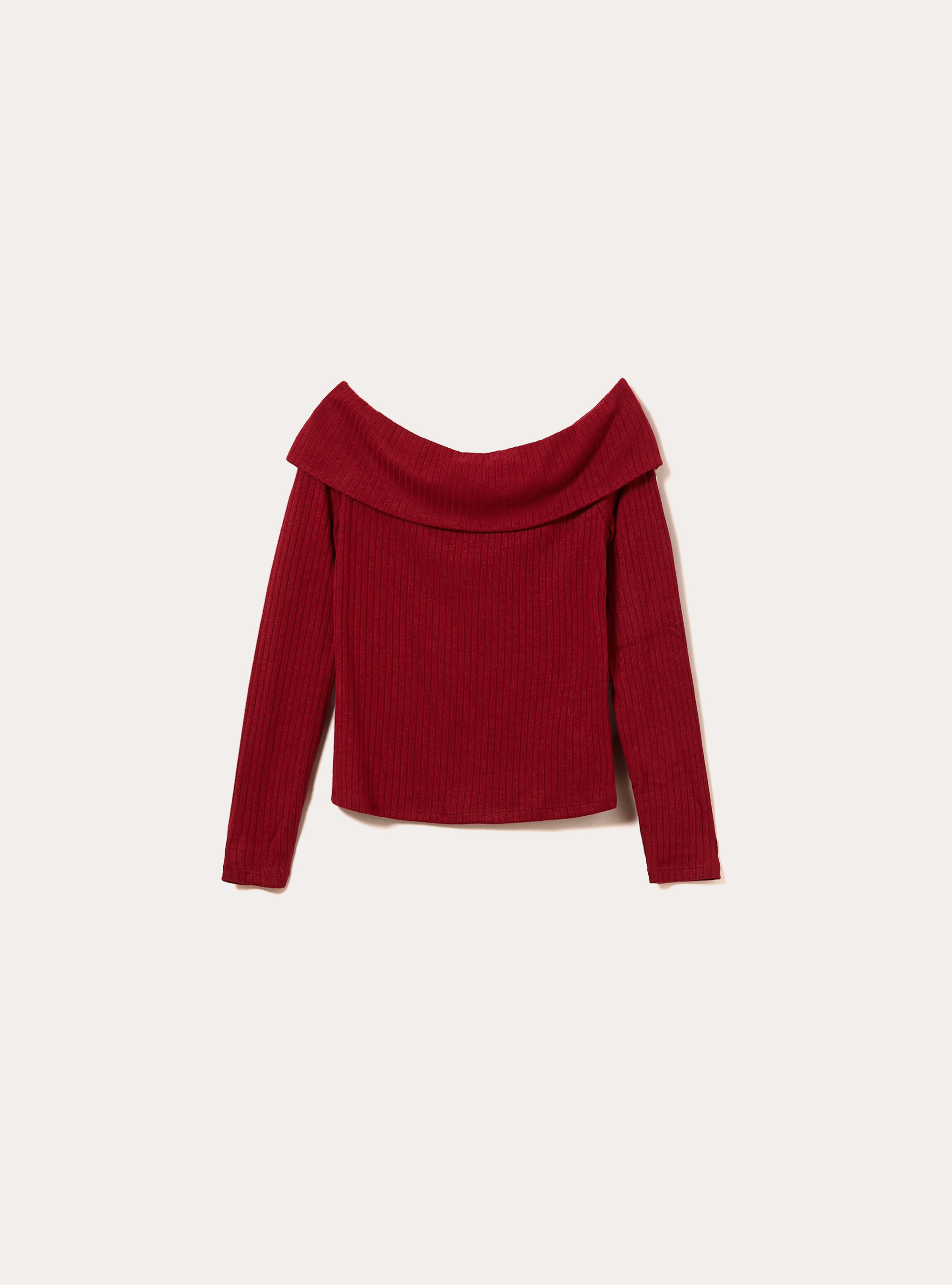 Jersey con escote bardot de canalé, BO1 BORDEAUX DARK