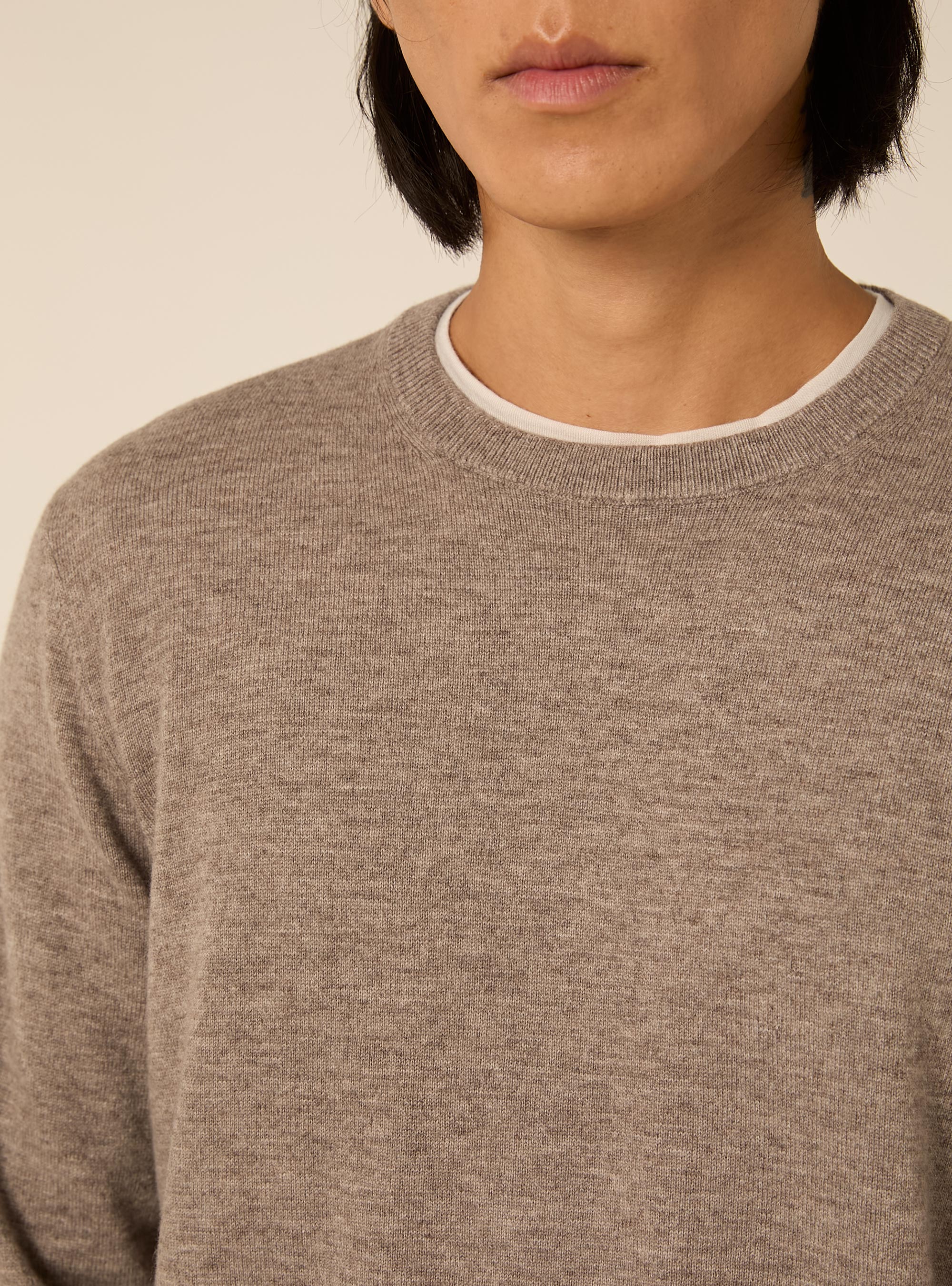Rundhals pullover aus wolle und kaschmirmischung, MTB2 TOBACCO MEL MED