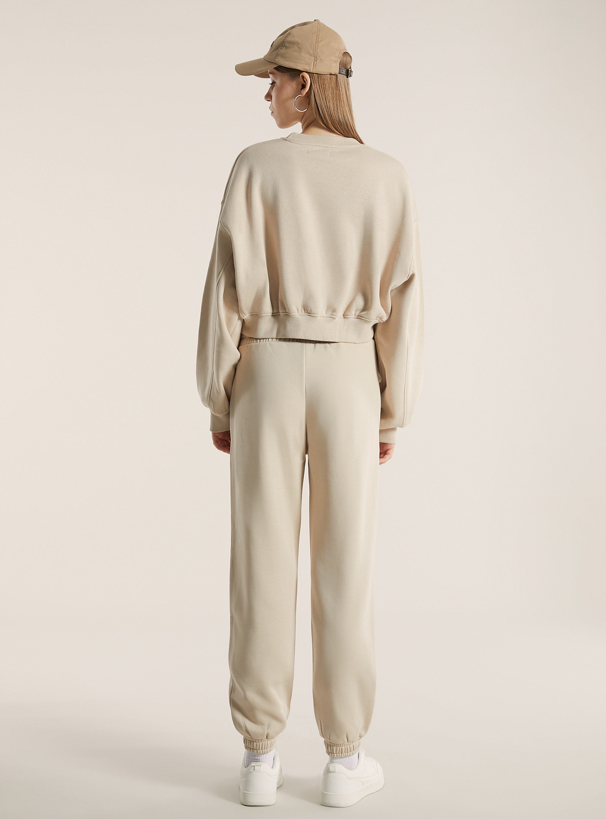 Sudadera de algodón con cuello redondo, BG2 BEIGE MEDIUM