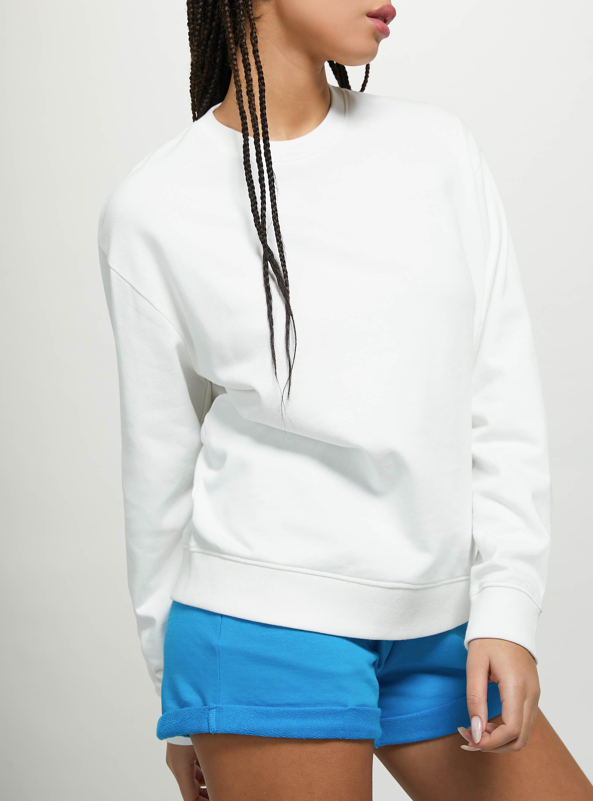 Sudadera lisa de algodón con cuello redondo, WH2 WHITE