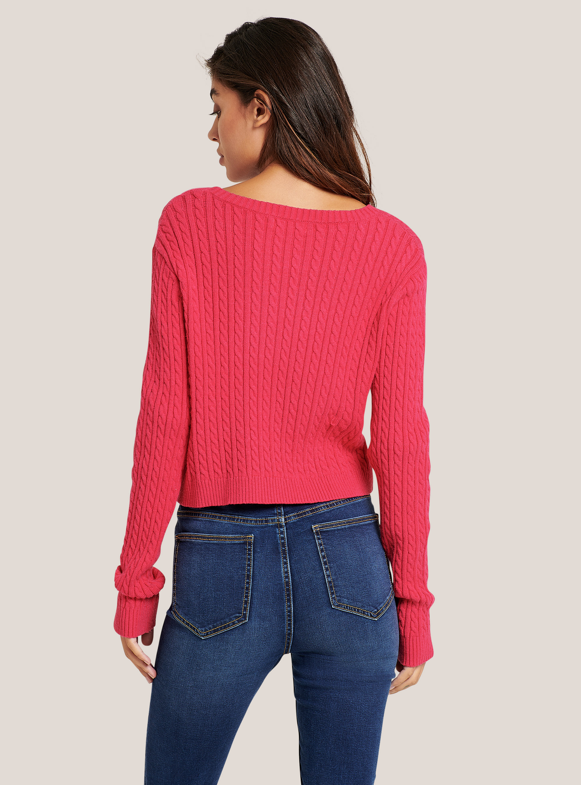 Gekürzter Pullover mit Soft-Touch-Borten, C448 FUXIA