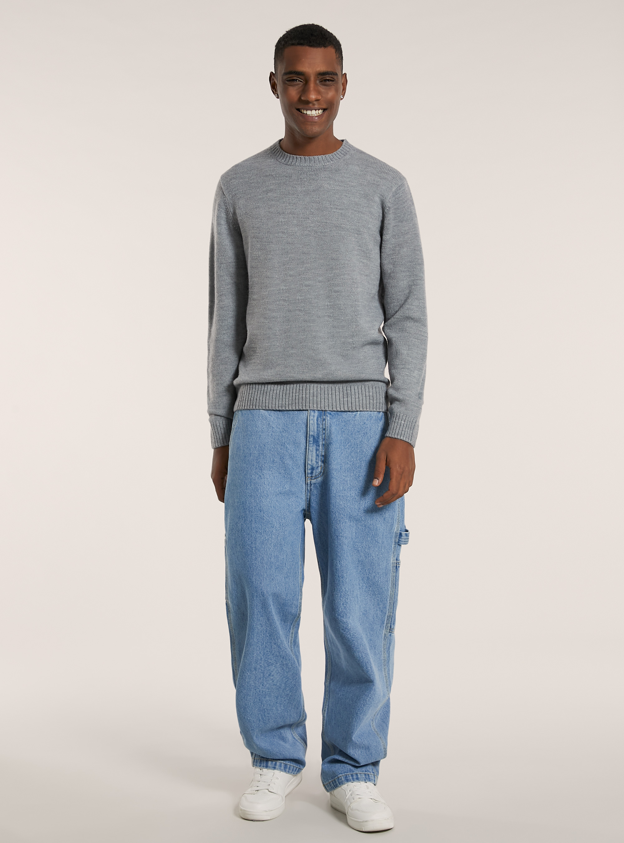 Cashmere like crew-neck pullover, MGY3 GREY MEL LIGHT