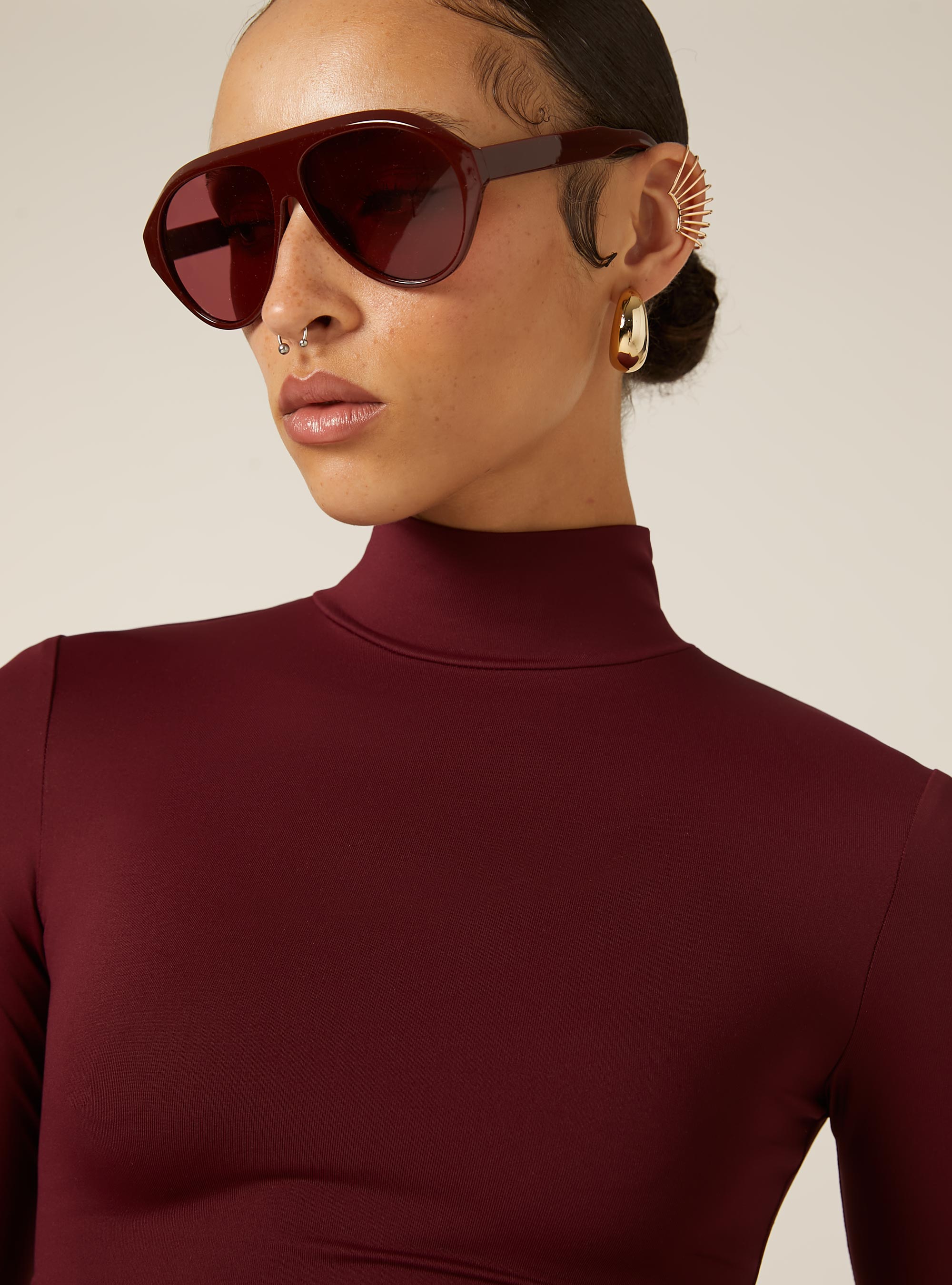 High-neck stretch bodysuit, BO1 BORDEAUX DARK