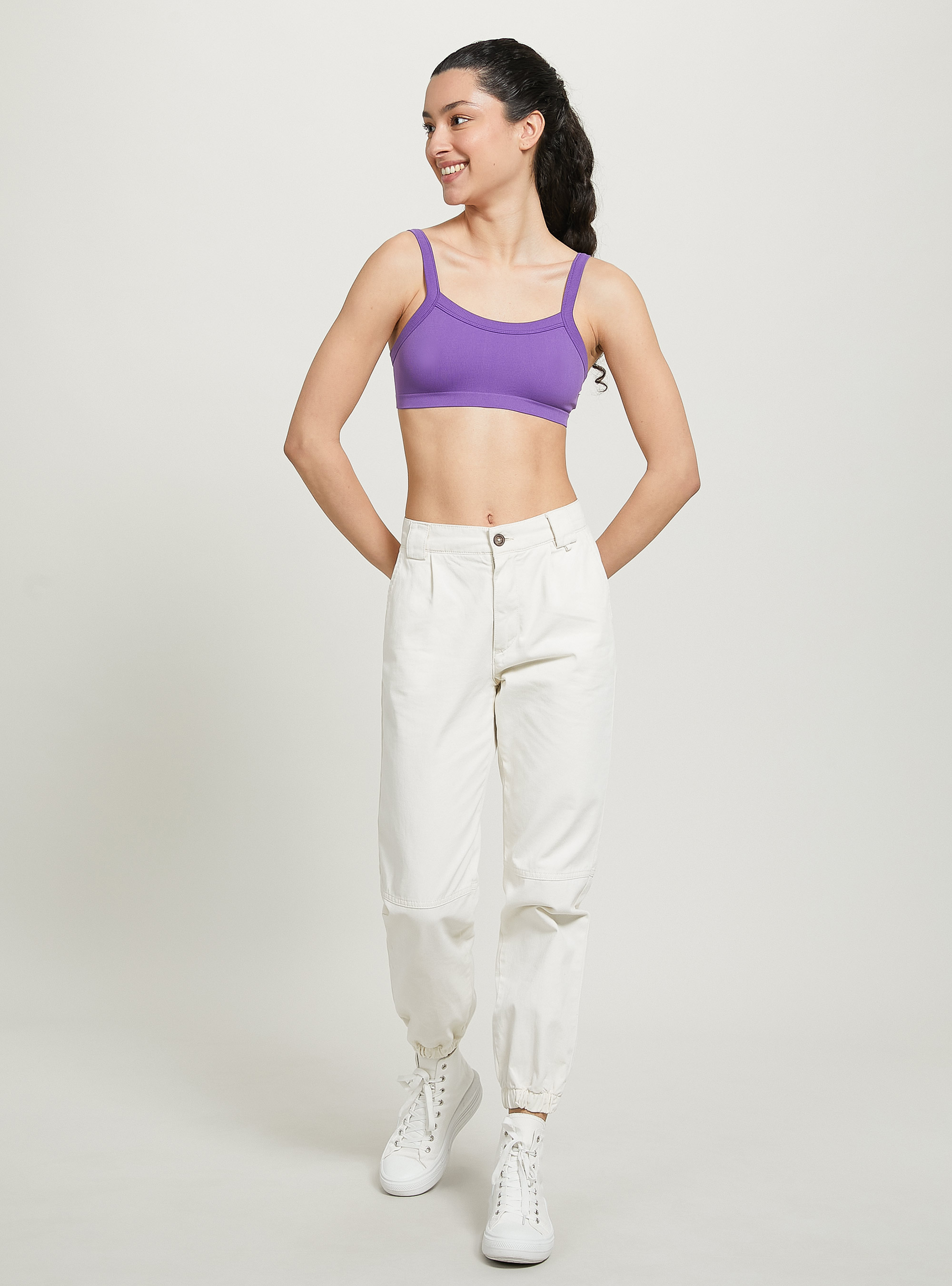 Ribbed brassiere top, VI2 VIOLET MEDIUM