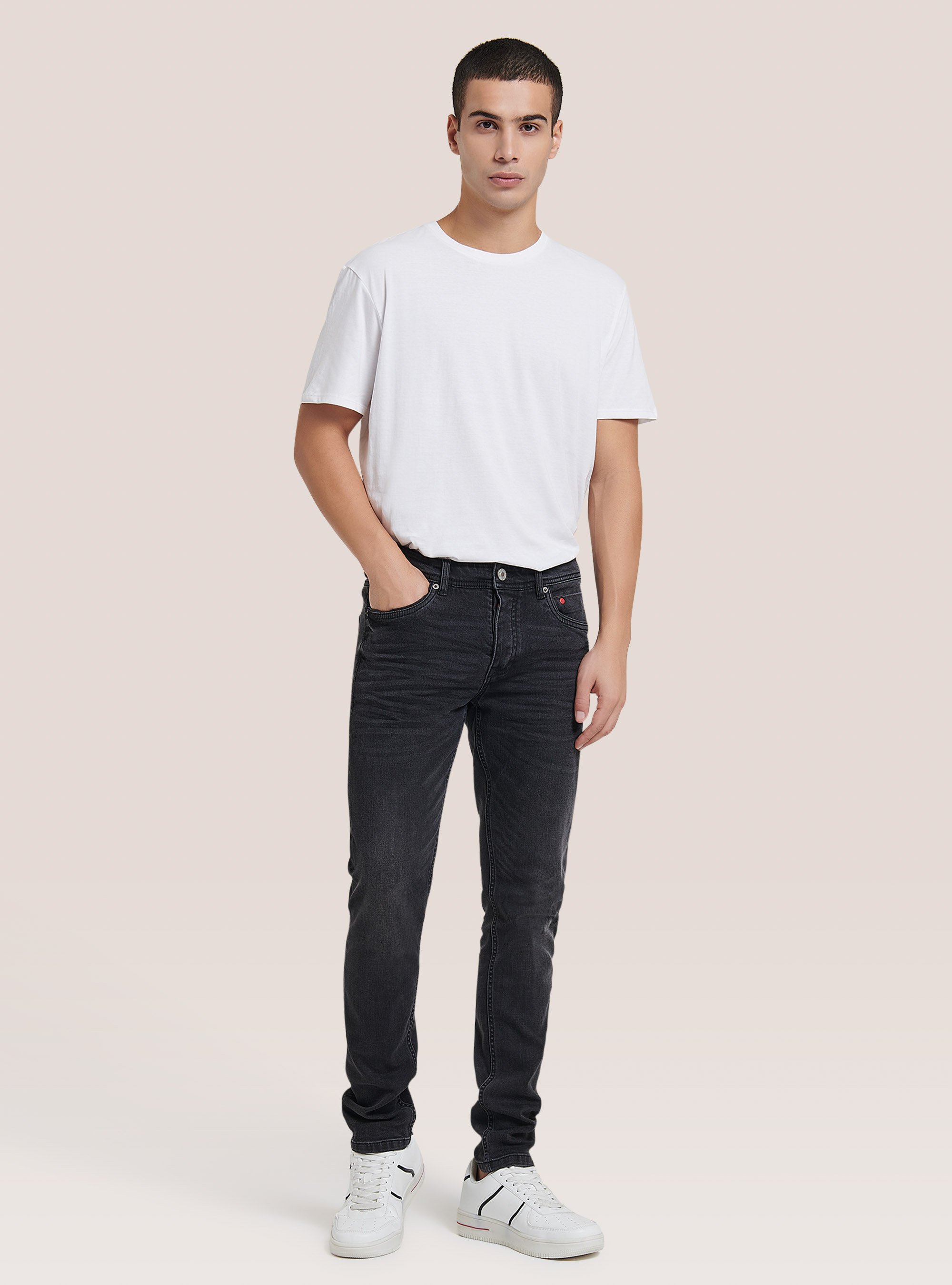 Pantalones vaqueros ajustados y elásticos, NEGRO