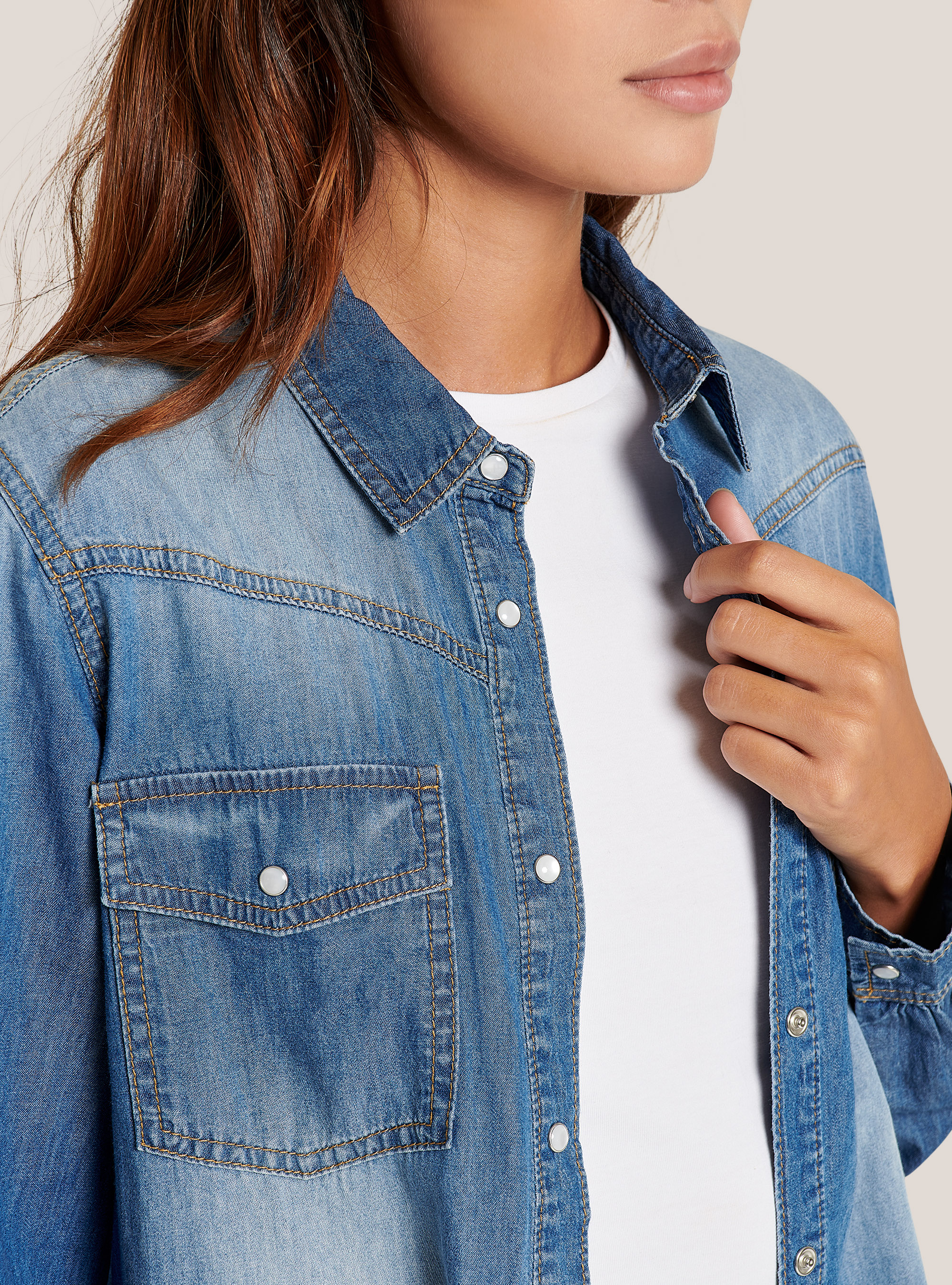 Cotton denim shirt, BLUE