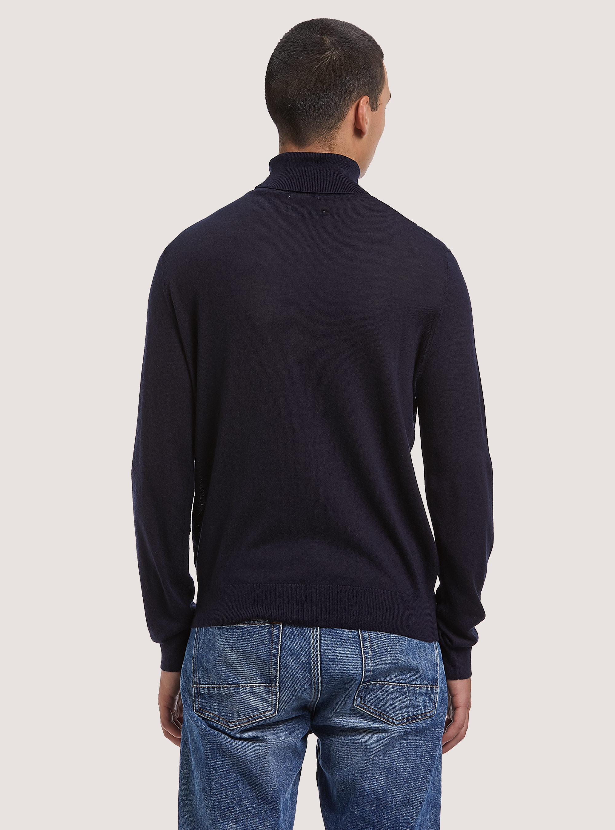 Rollkragenpullover mit Rippstrickabschluss, C210 BLUE NAVY