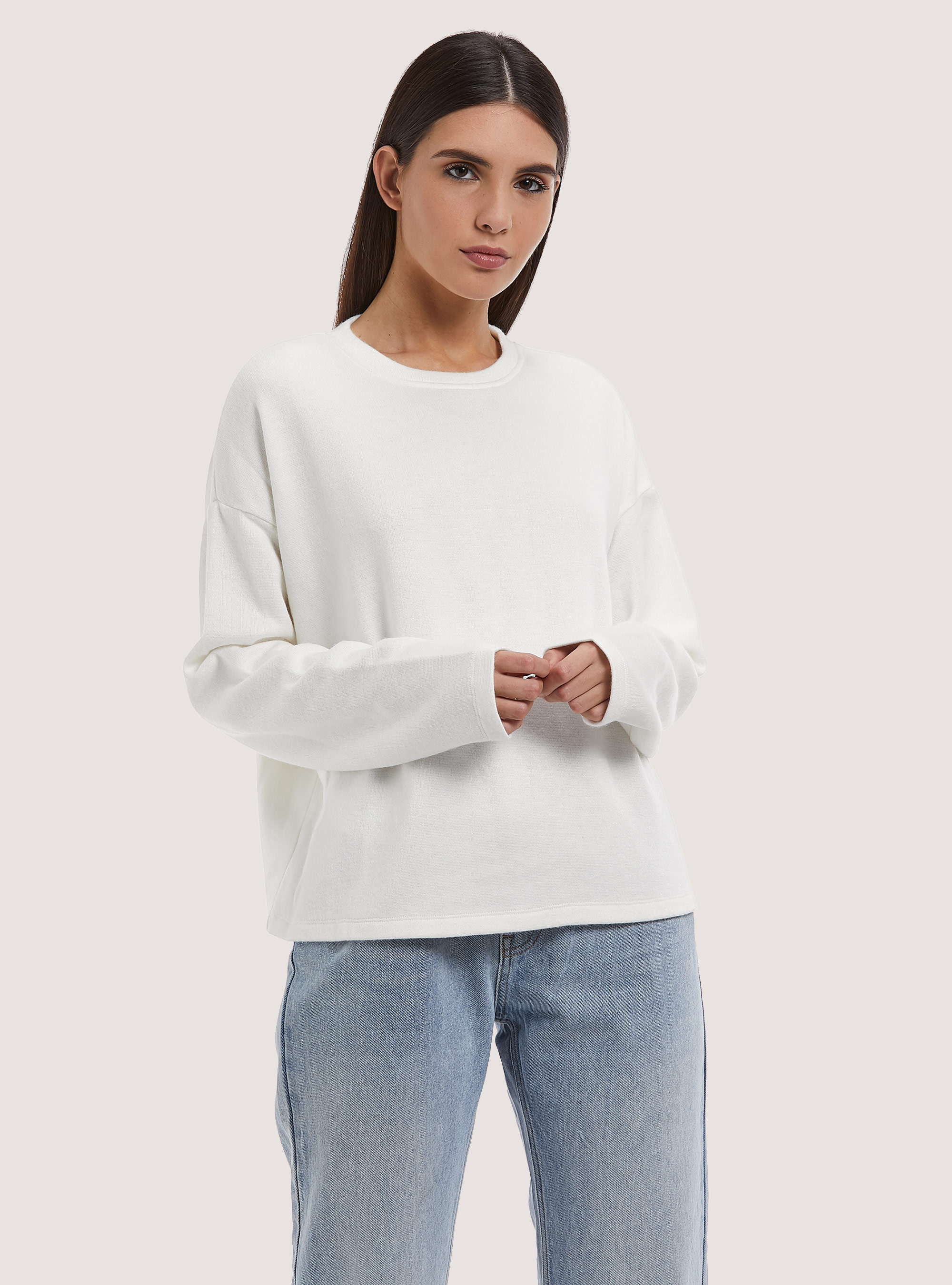 Sweat-shirt au toucher doux, C0020 OFF WHITE