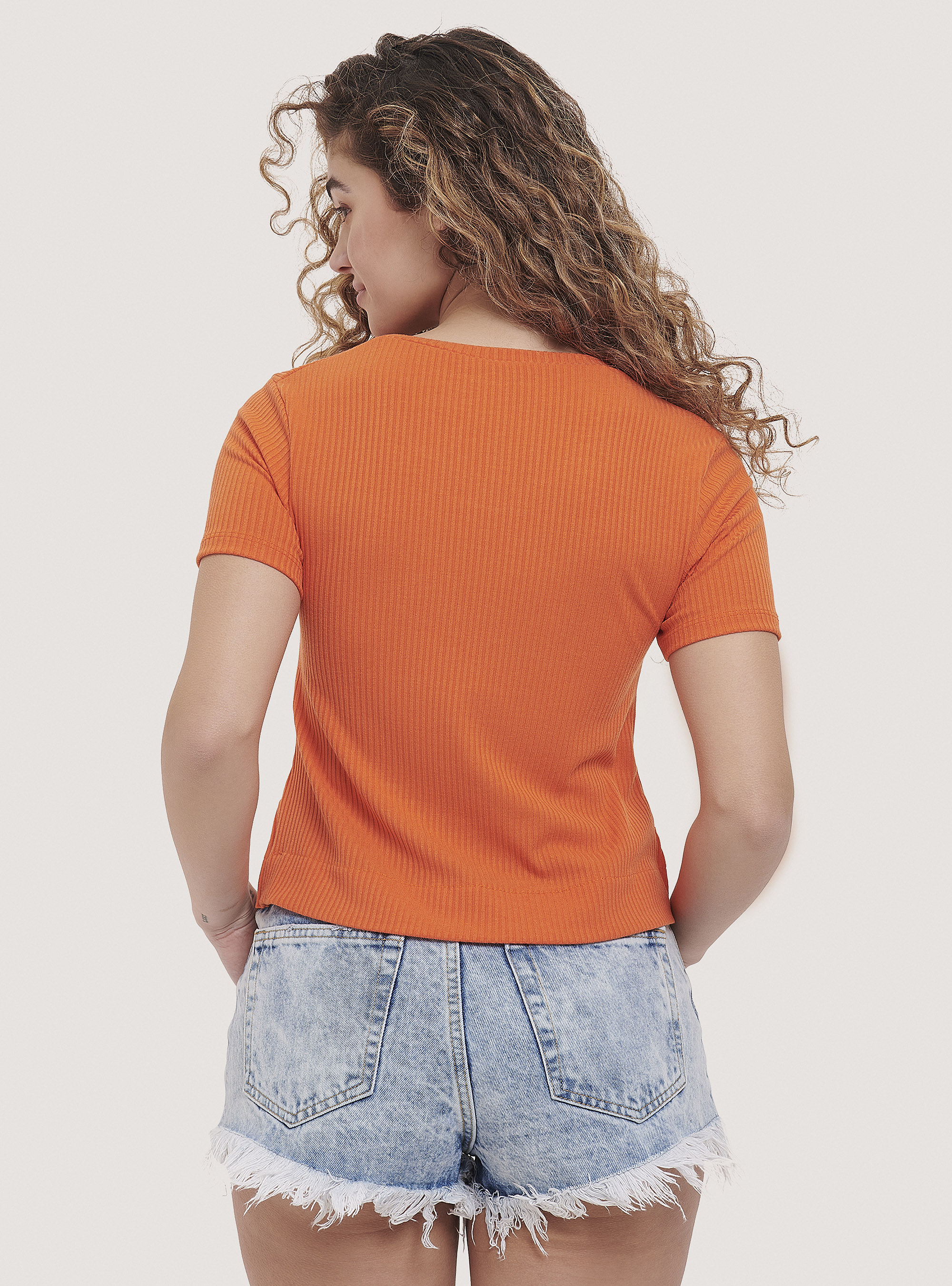 Ribbed cropped t-shirt, C330 ORANGE