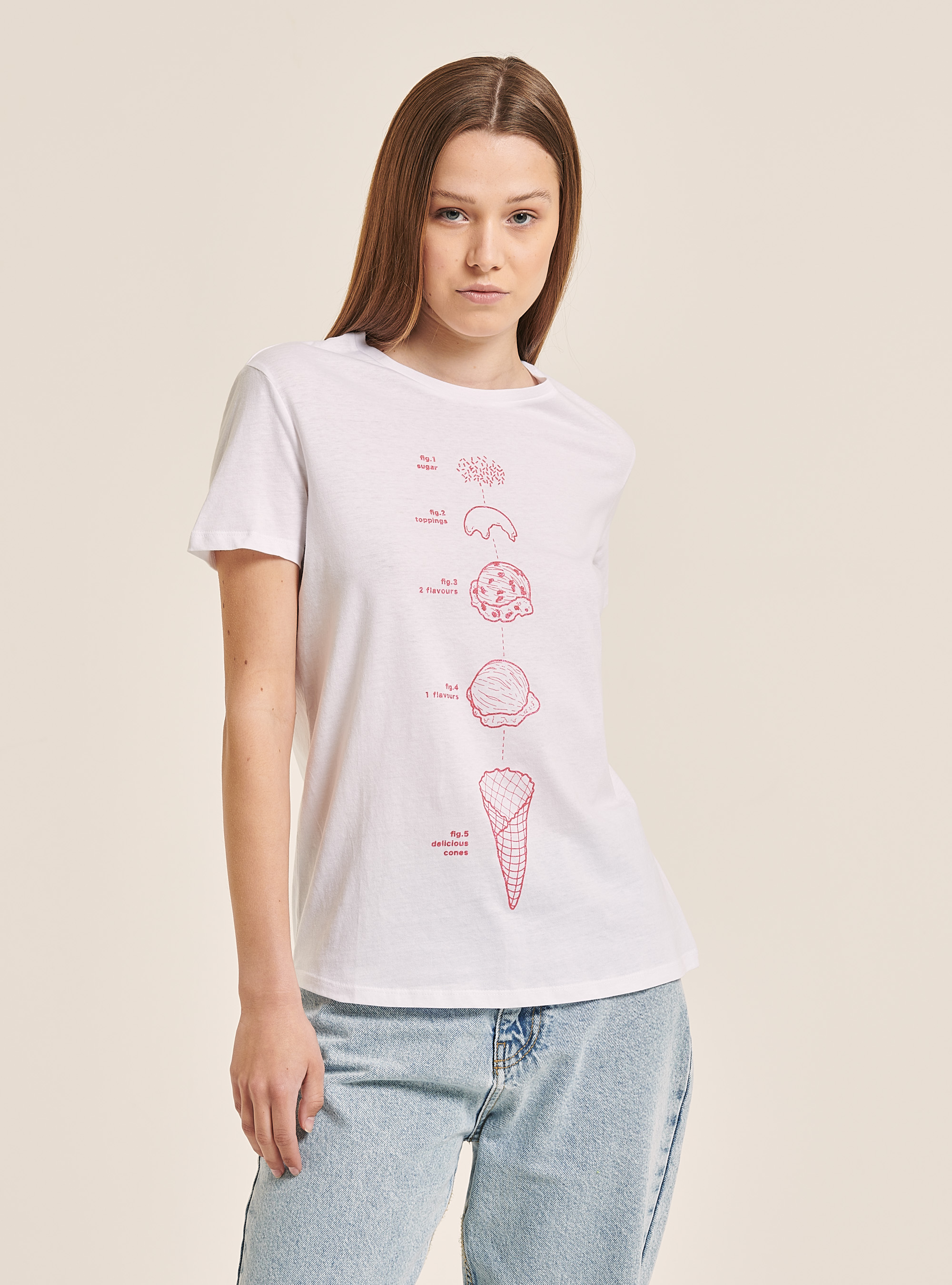 Crew-neck T-shirt with ice cream print, WHITE