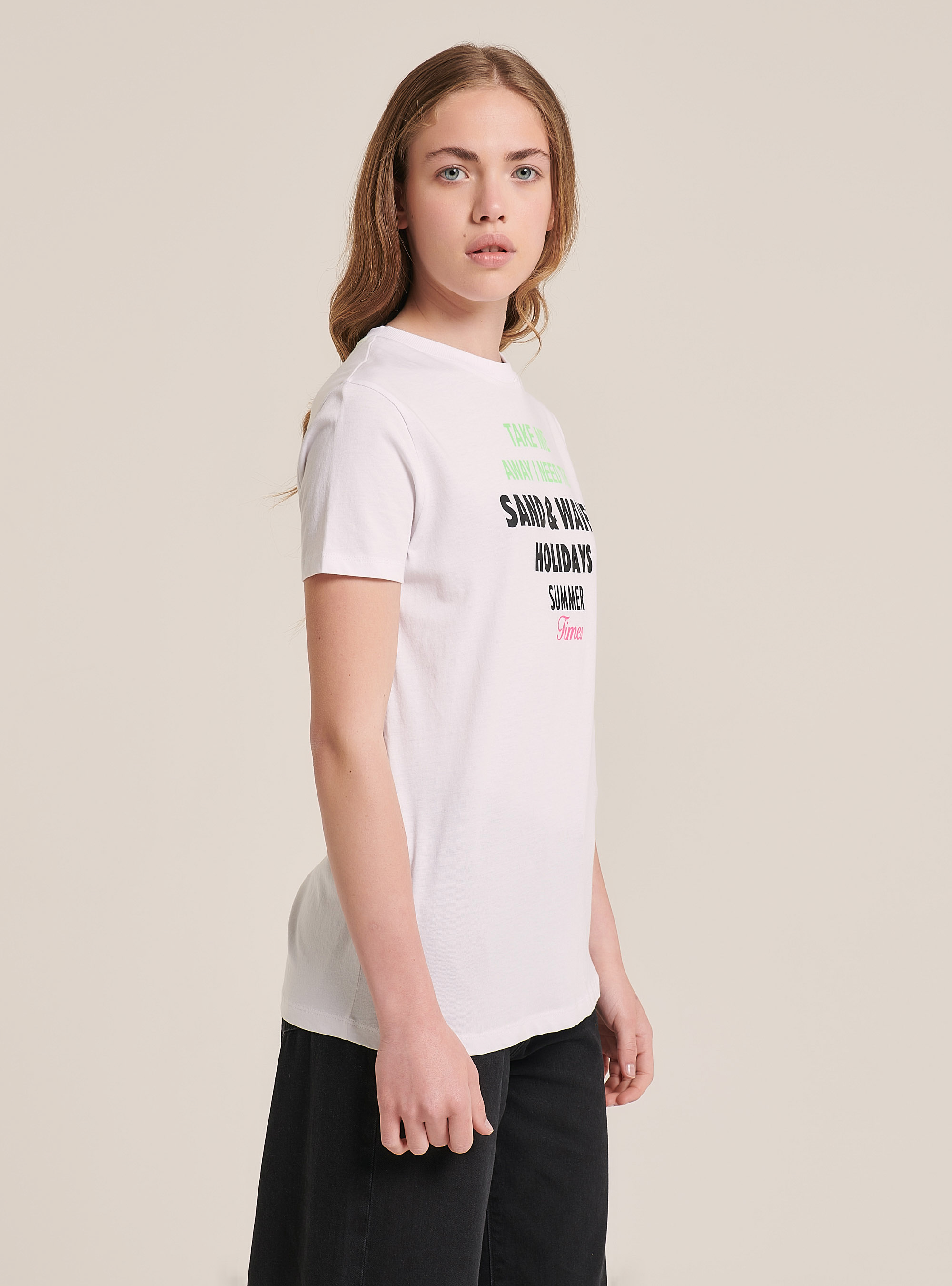 T-shirt col rond avec imprimé, C099 WHITE