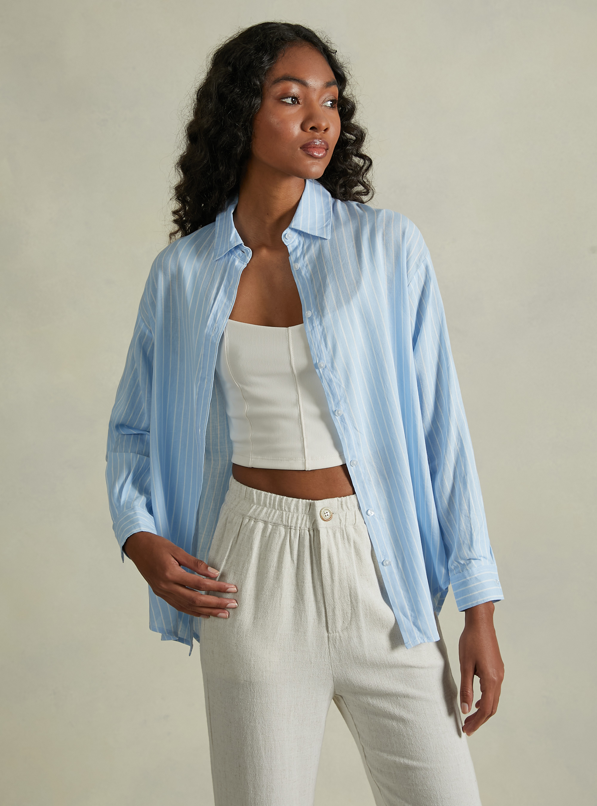 Linen blend striped shirt, AZ3 AZURRE LIGHT