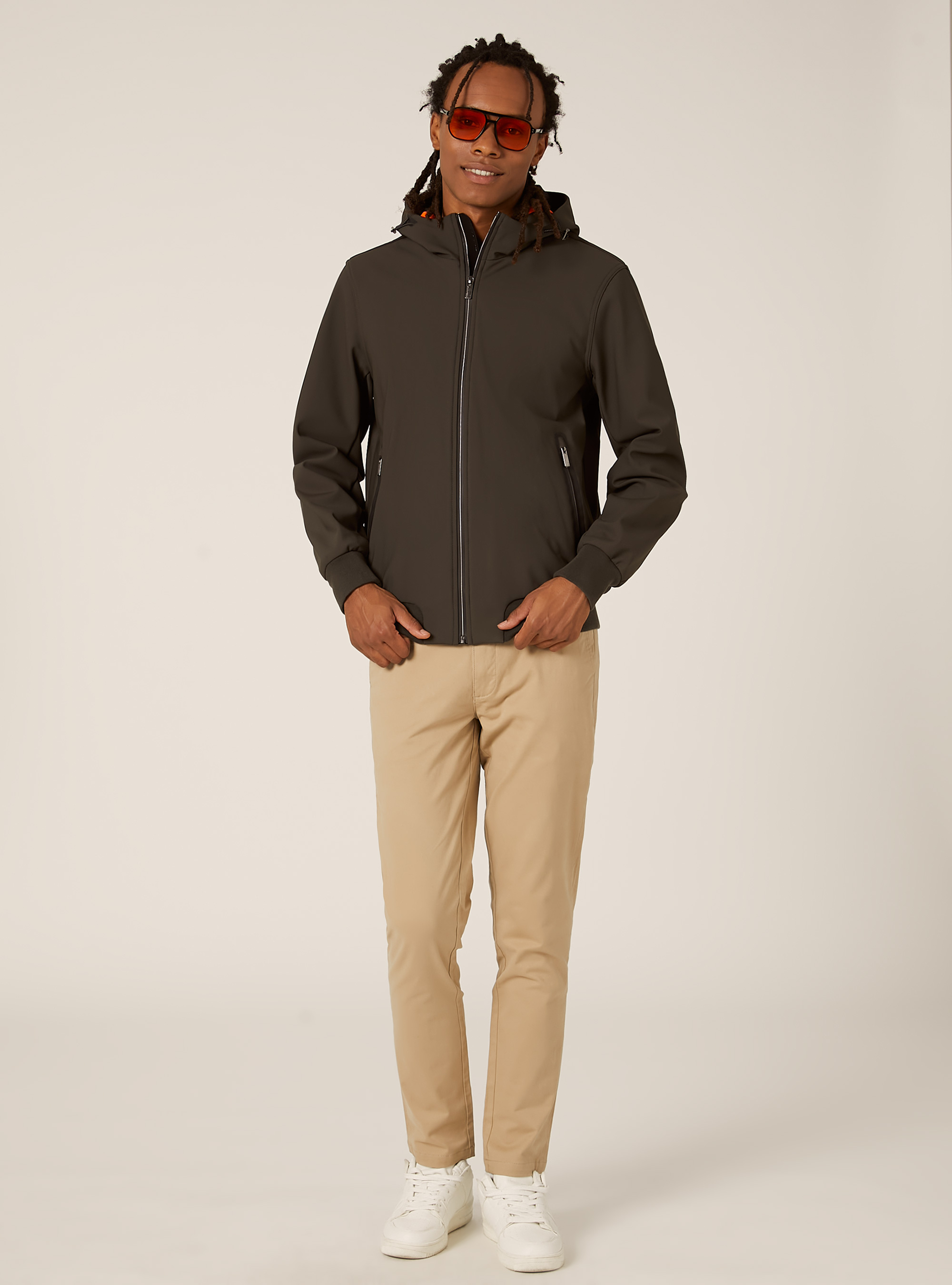 Technical fabric jacket with hood, KY2 KAKY MEDIUM